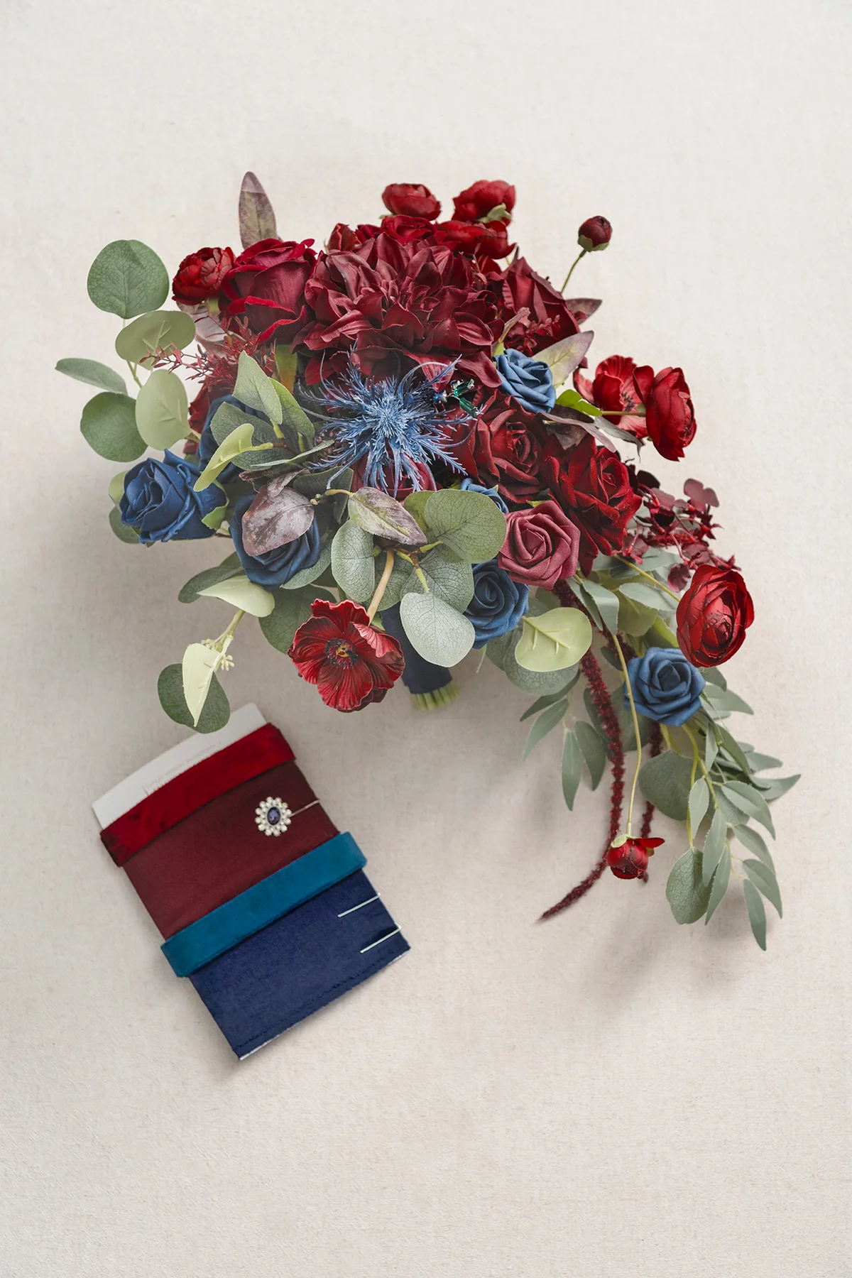 Medium Cascade Bridal Bouquet in Burgundy & Navy - Image 8