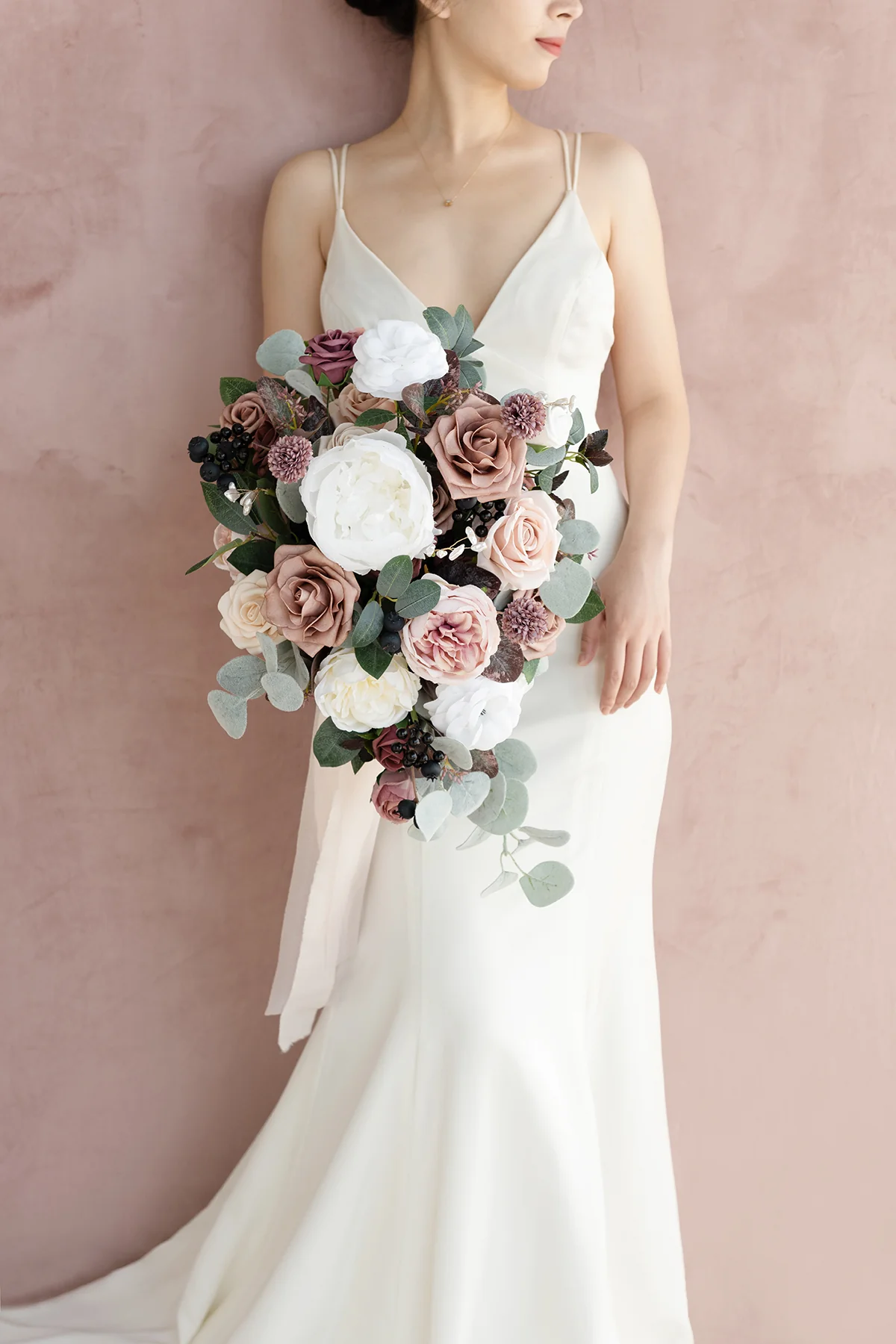 Medium Cascade Bridal Bouquet in Dusty Rose & Mauve - Image 2