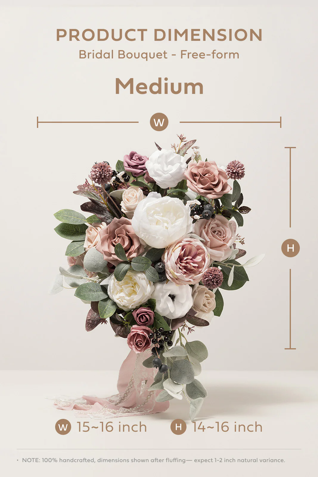 Medium Cascade Bridal Bouquet in Dusty Rose & Mauve - Image 6