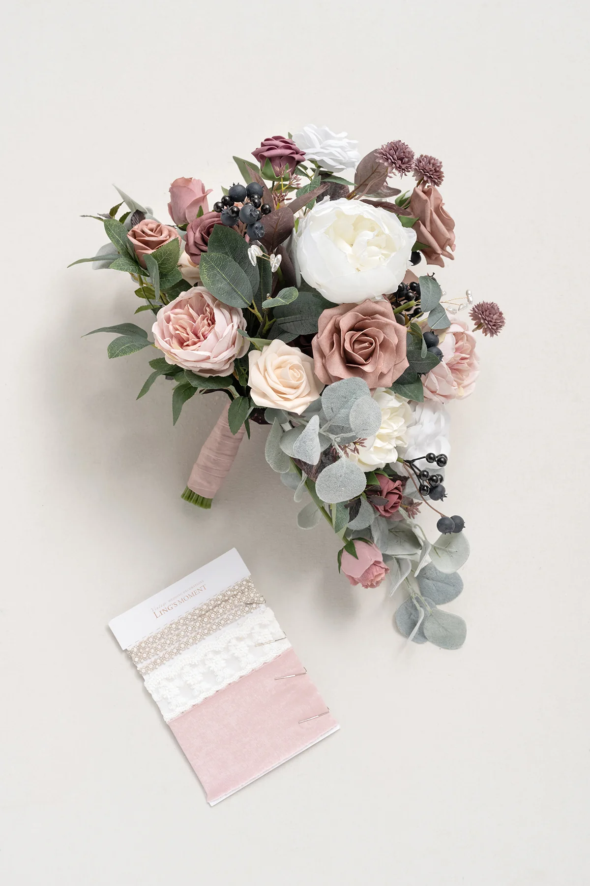 Medium Cascade Bridal Bouquet in Dusty Rose & Mauve - Image 7