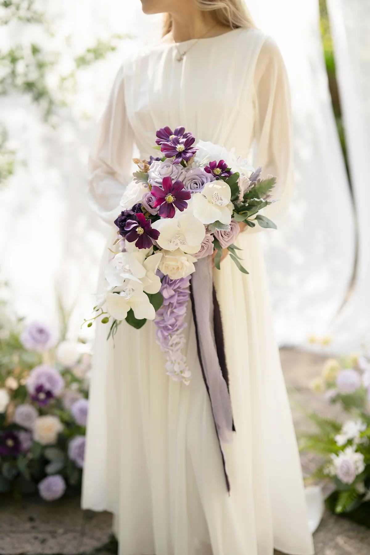 Small Cascade Bridal Bouquet in Lilac & Gold | Clearance - Image 5