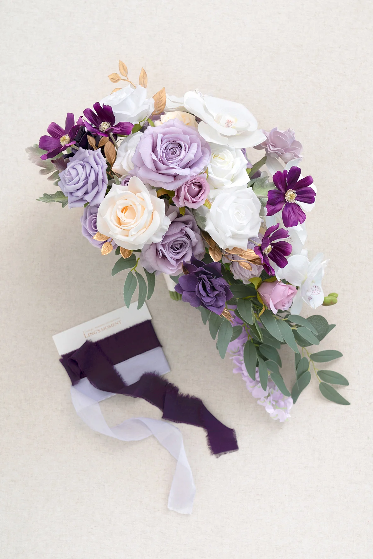 Small Cascade Bridal Bouquet in Lilac & Gold | Clearance - Image 6
