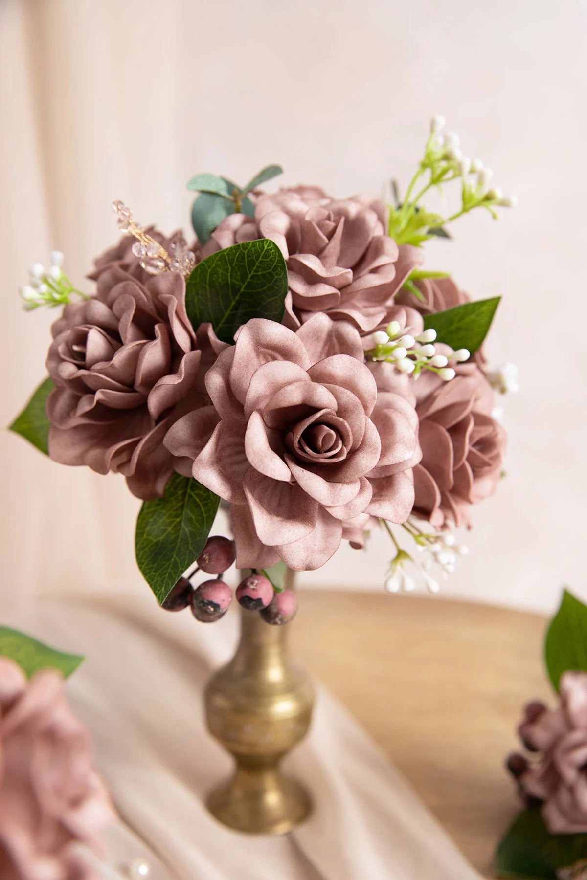 2.7" Foam Gardenia with Stem - Dusty Rose (25pcs) - Image 2