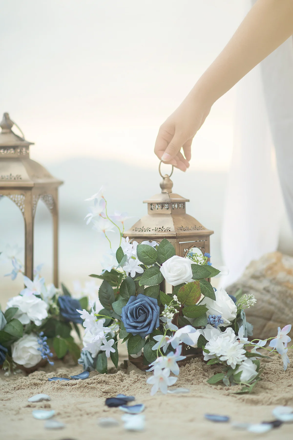2ft Flower Garlands in Dusty Blue & Navy - Image 4
