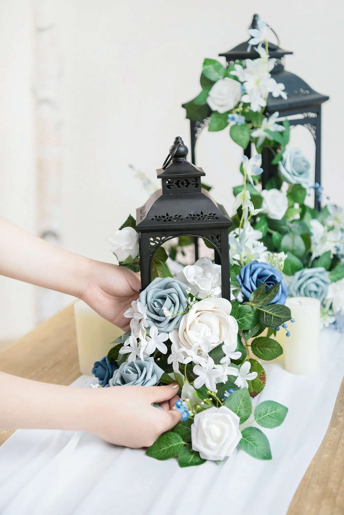 2ft Flower Garlands in Dusty Blue & Navy - Image 5