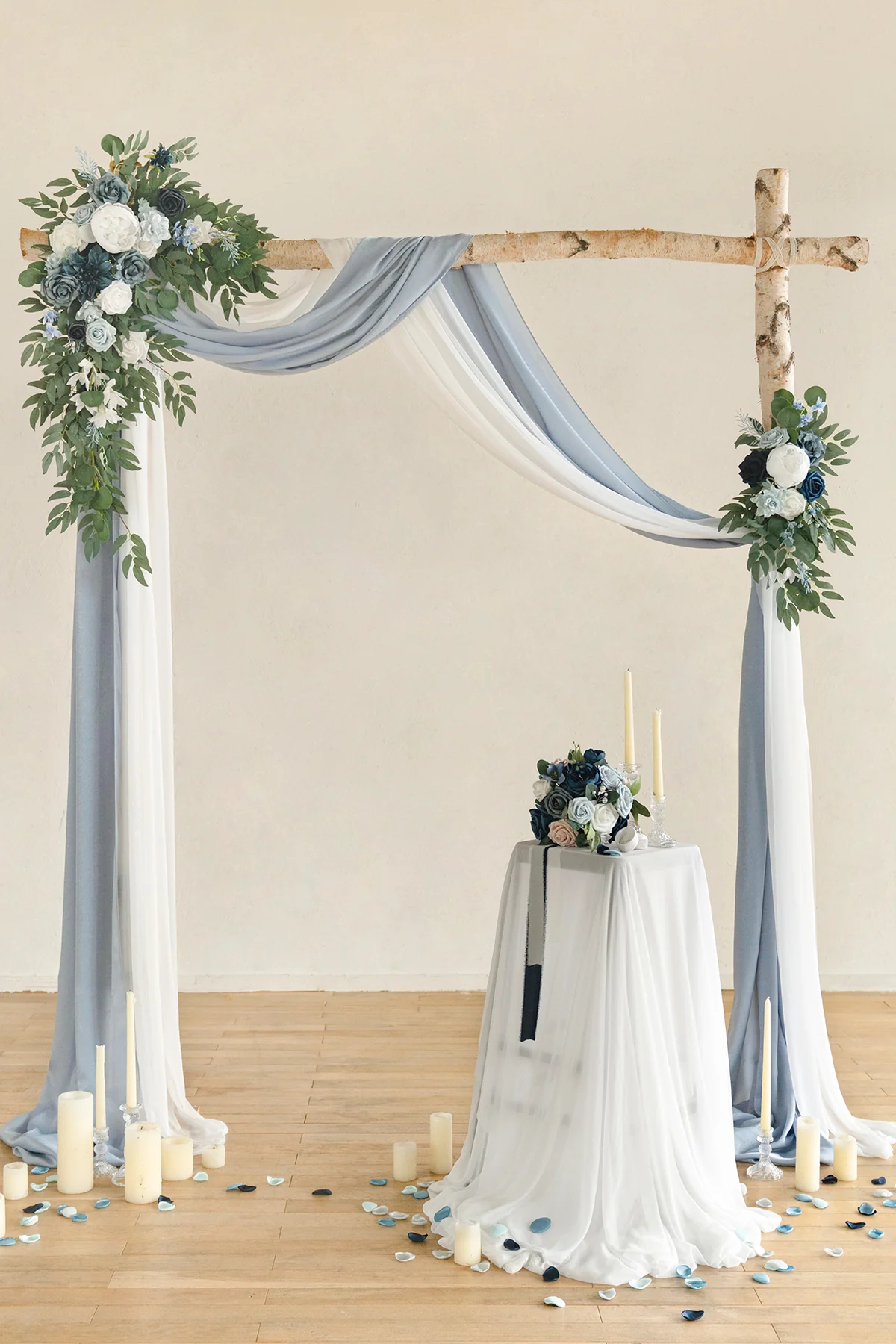 2pcs Flower Arch Decor with 2pcs Drapes - Dusty Blue & Navy (Set of 4)