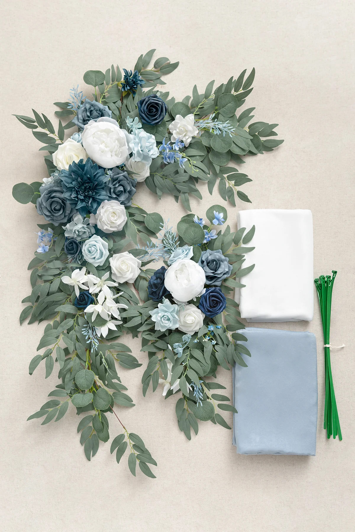2pcs Flower Arch Decor with 2pcs Drapes - Dusty Blue & Navy (Set of 4) - Image 3
