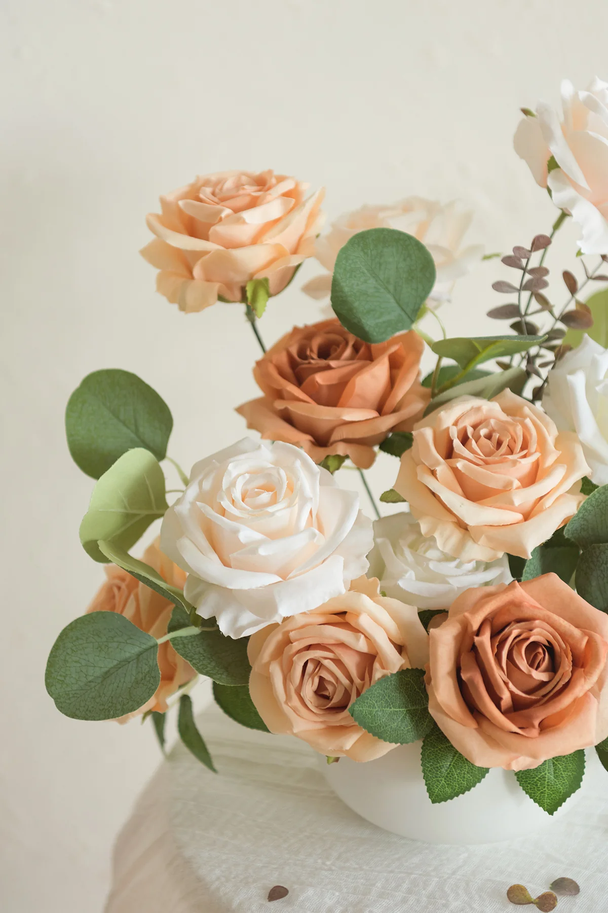 3.5" Silk Vendela Rose with Stem - Cream & Orange Clay - Image 4