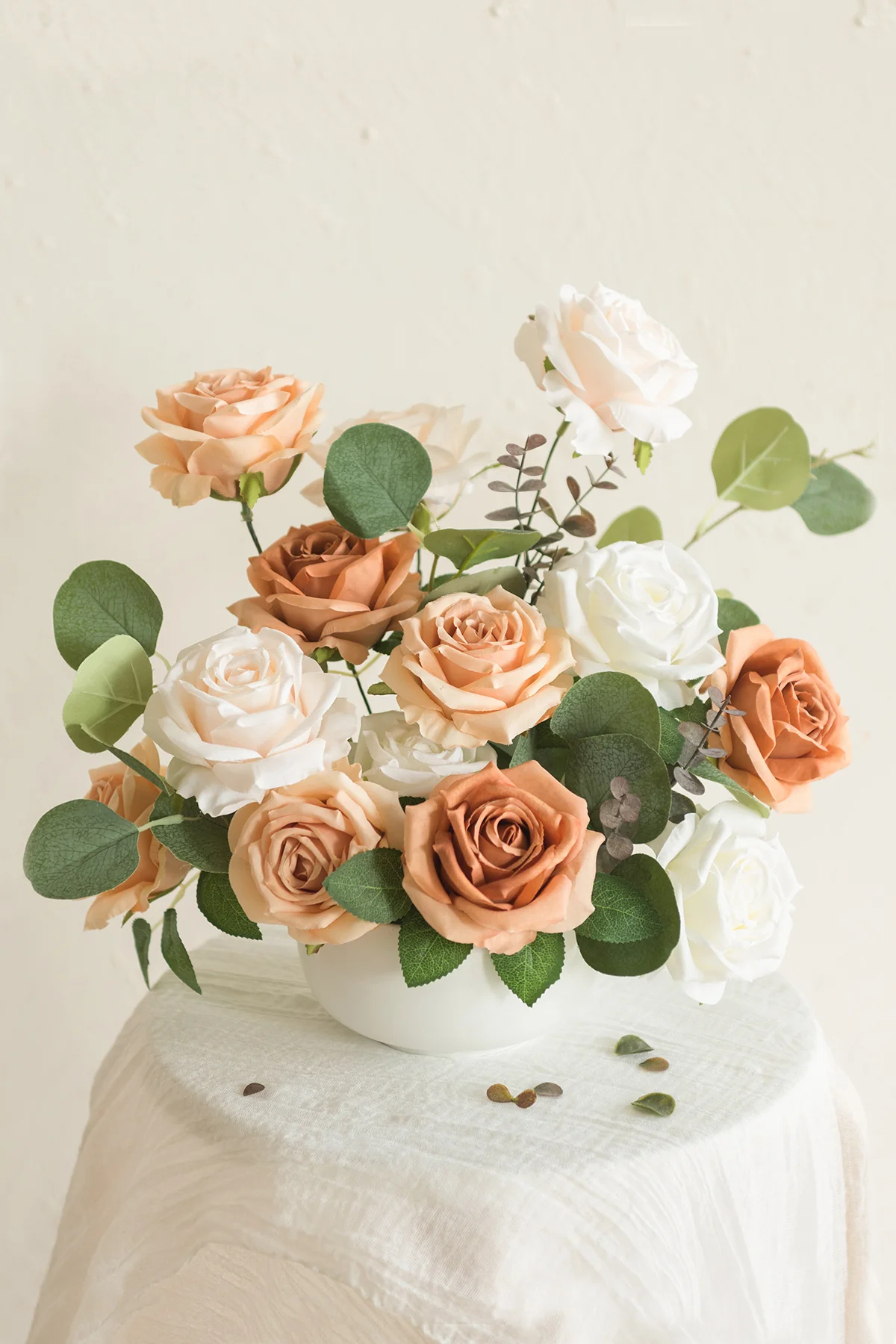3.5" Silk Vendela Rose with Stem in Ivory & Orange Clay - Image 2