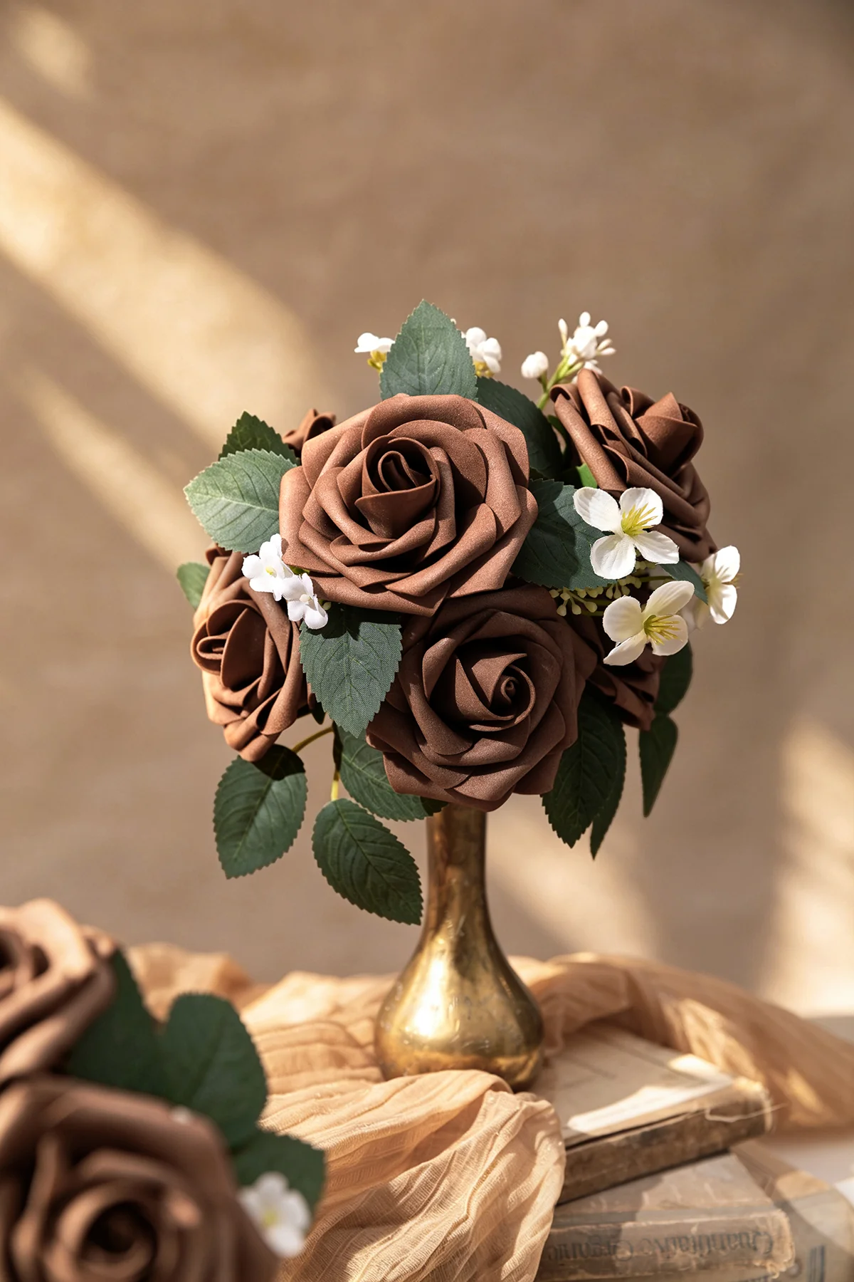 3" Foam Rose with Stem - Earth Brown (25pcs) - Image 3