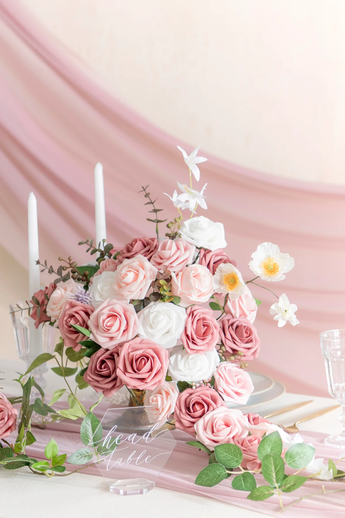 3" Foam Rose with Stem - Shades of Dusty Rose (25pcs) - Image 3
