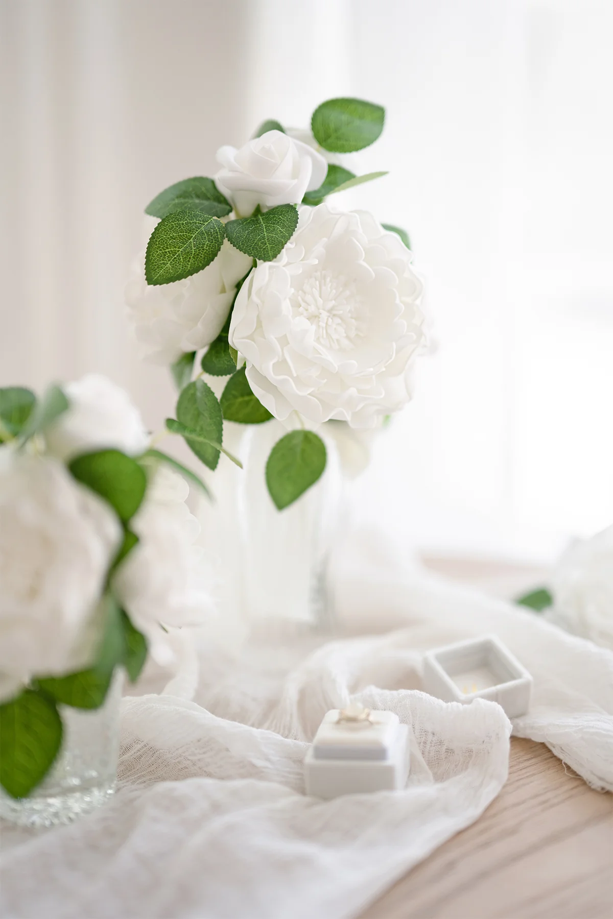4" Foam Blooming Peony with Stem - White（16pcs） - Image 3