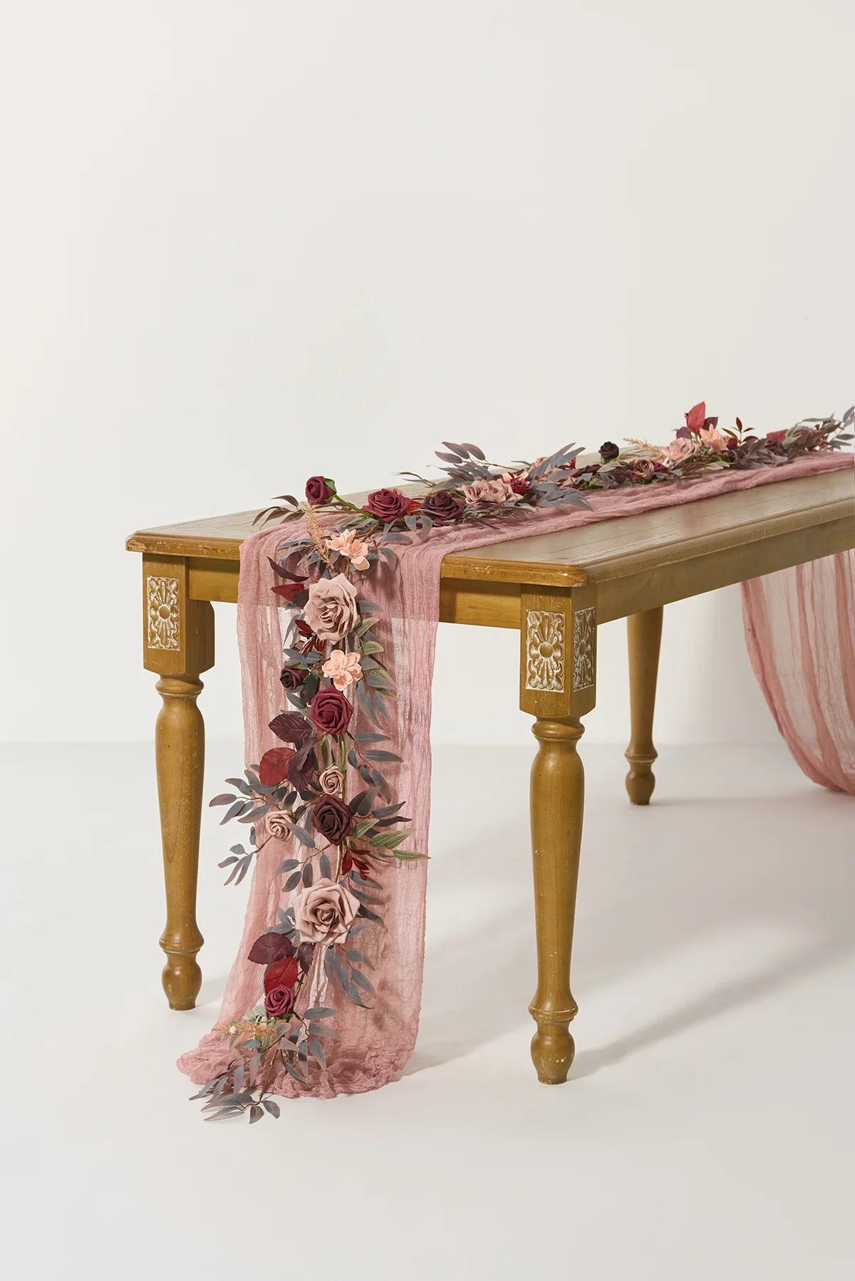 5ft Rose Leaf Flower Garland in Burgundy & Dusty Rose | Clearance