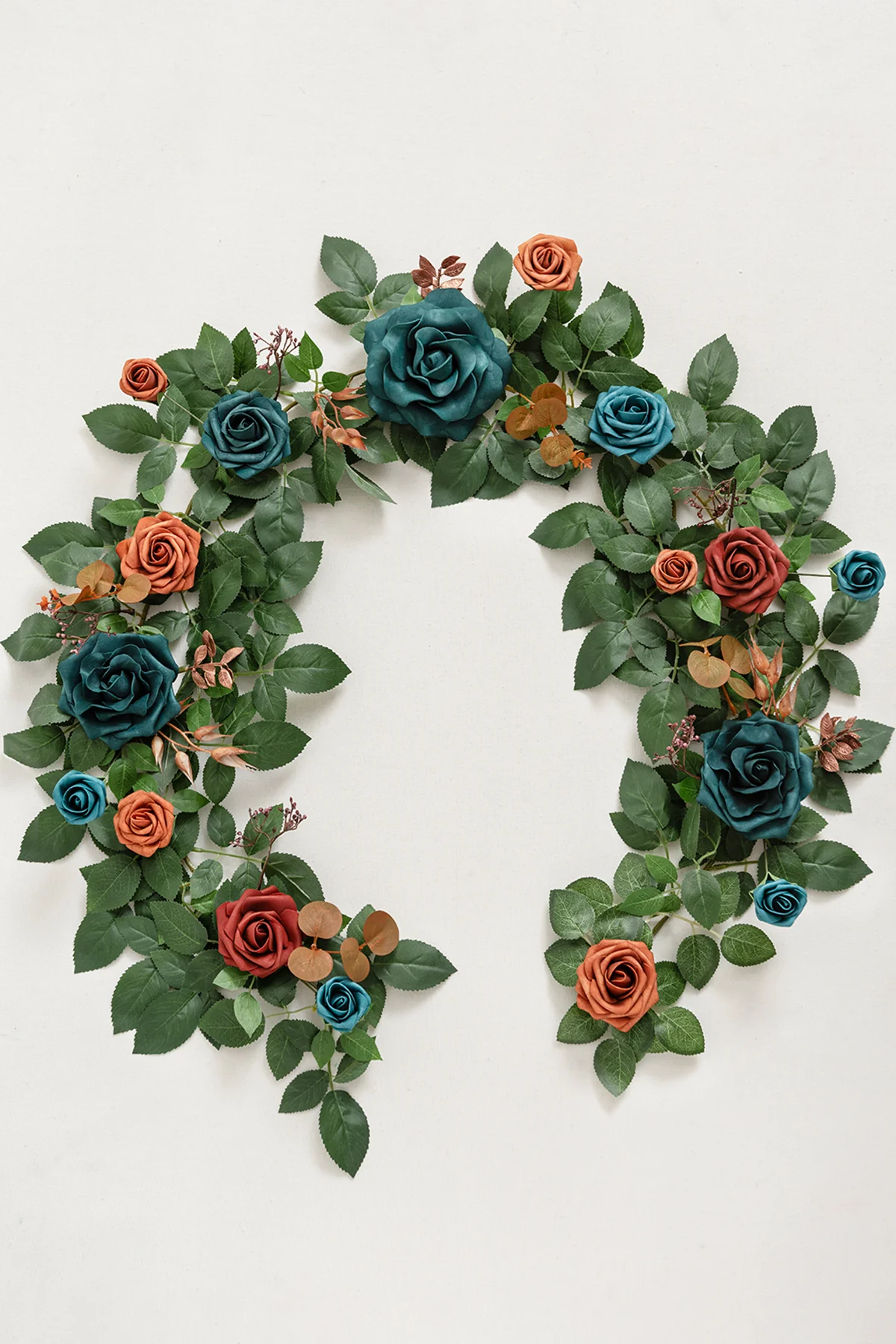 5ft Rose Leaf Flower Garland in Dark Teal & Burnt Orange - Image 4