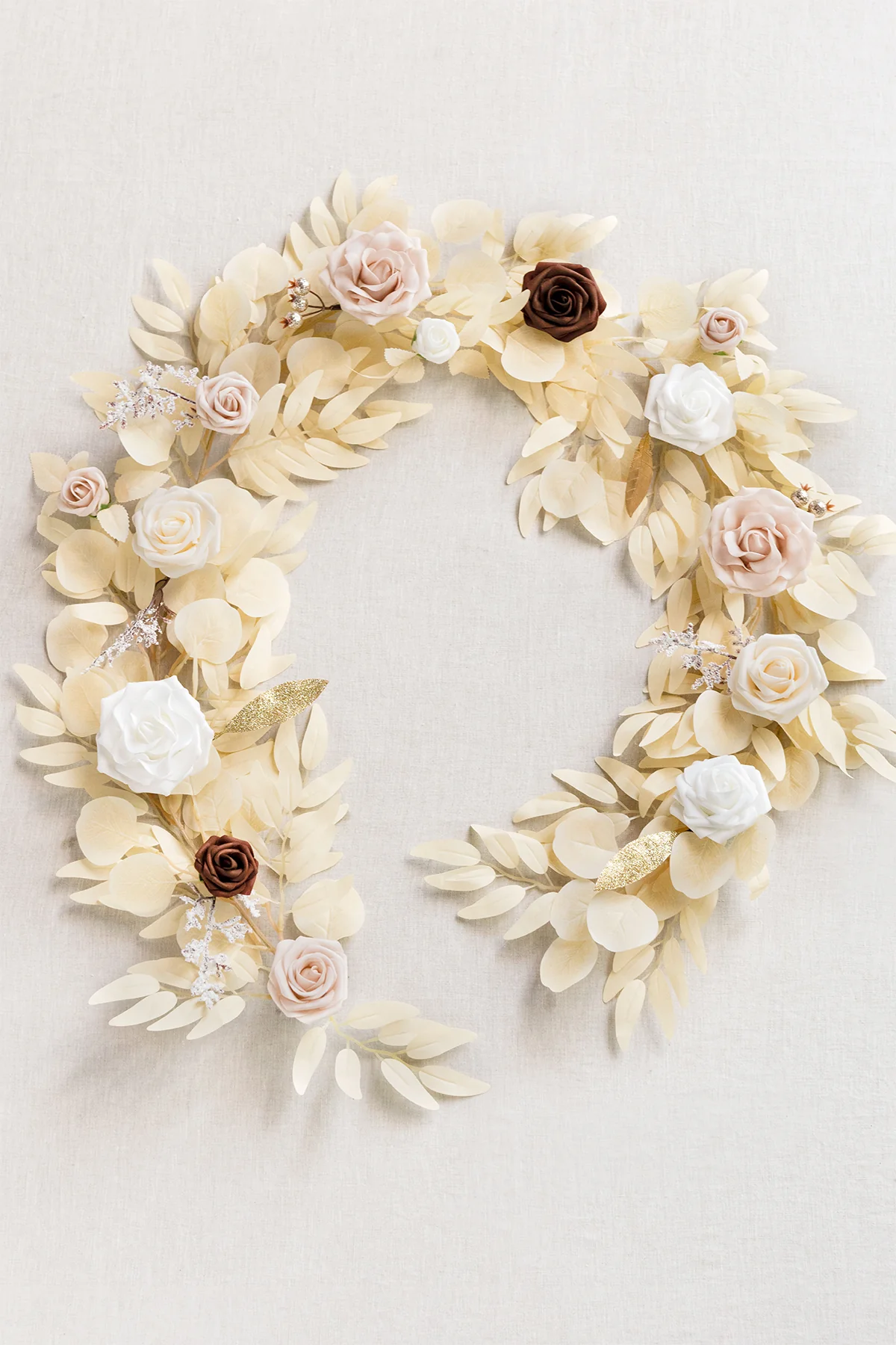 5ft Rose Leaf Flower Garland in White & Beige | Clearance - Image 4