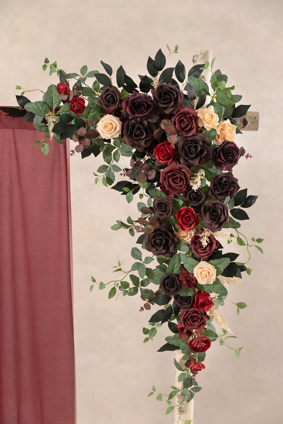 6.5ft Flower Garland with Hanging Vines in Black Baccara & Burgundy | Clearance - Image 3