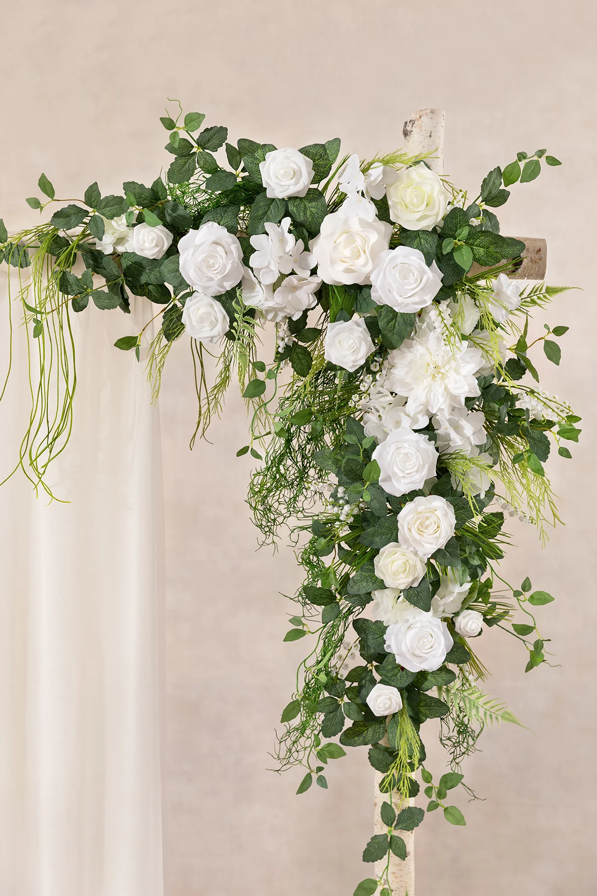 6.5ft Flower Garland with Hanging Vines in White & Sage - Image 8