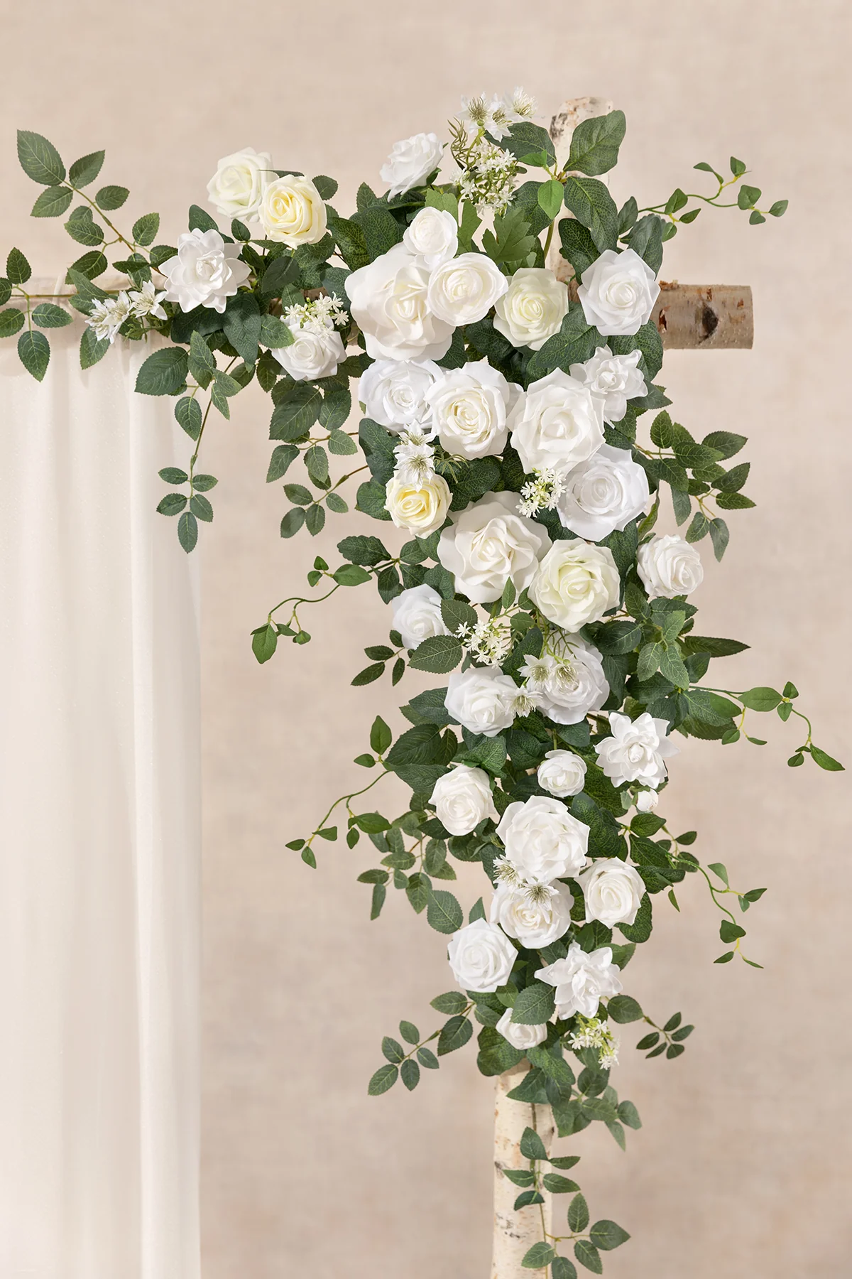 6.5ft Flower Garland with Hanging Vines in White & Sage - Image 3