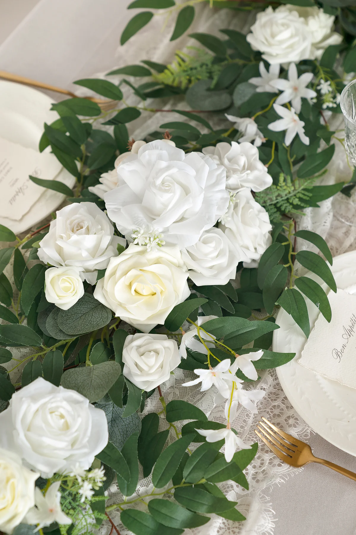 6ft Flower Garland in White & Sage - Image 3