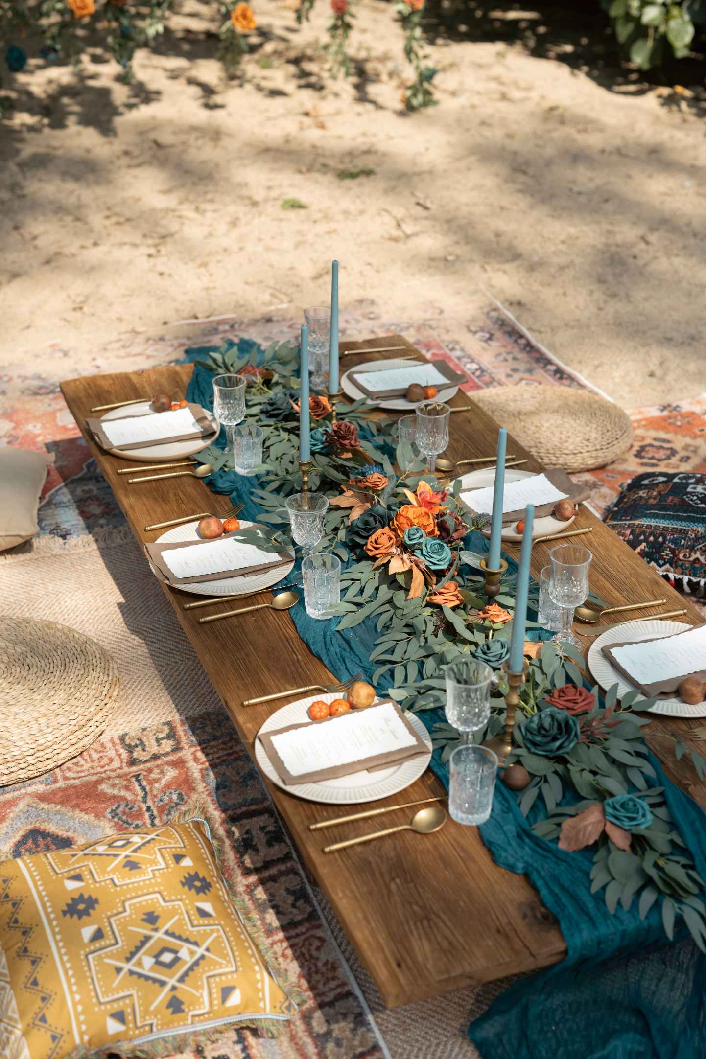 6ft Flower Garland in Dark Teal & Burnt Orange - Image 2