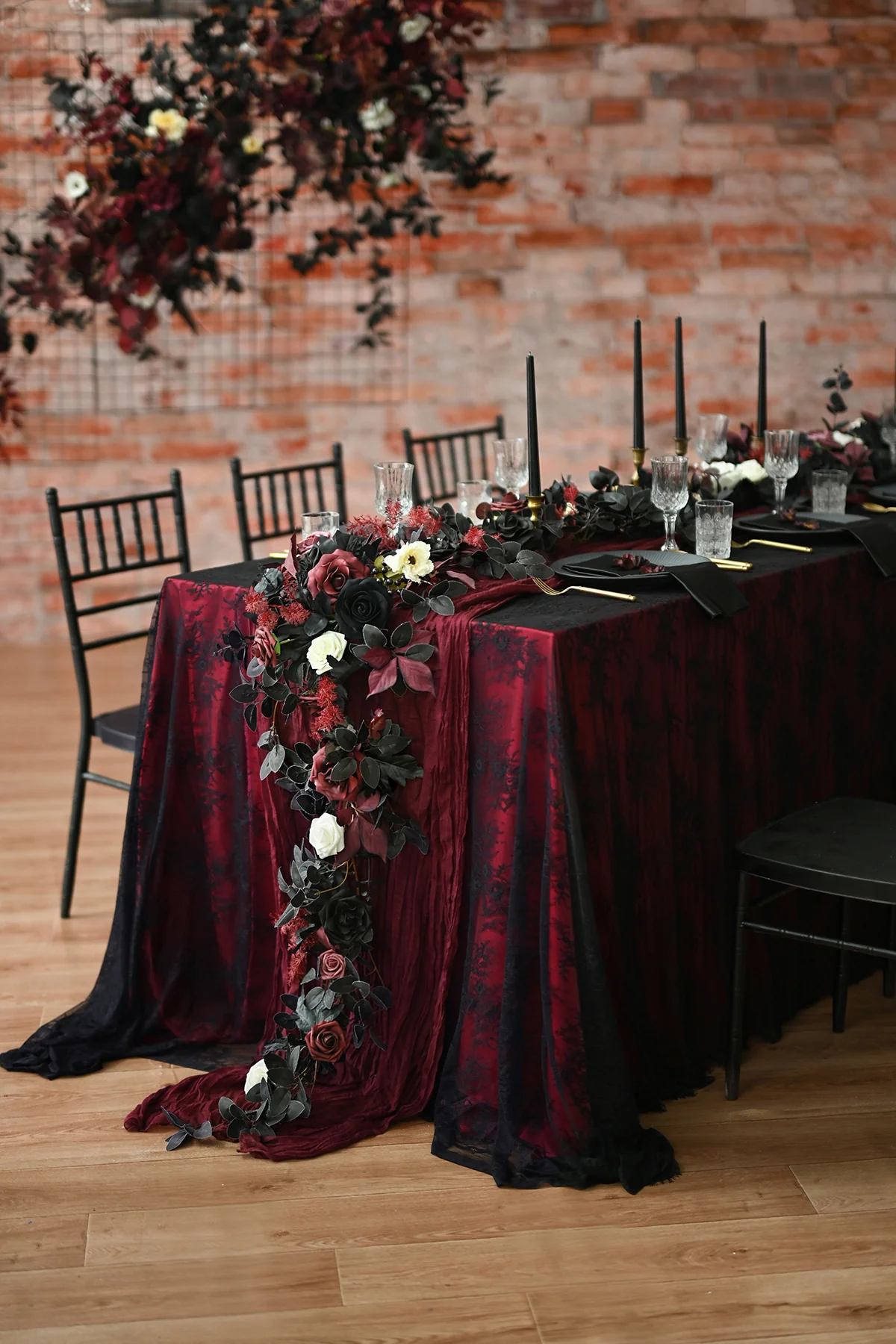 6ft Flower Garland in Moody Burgundy & Black | Clearance - Image 4