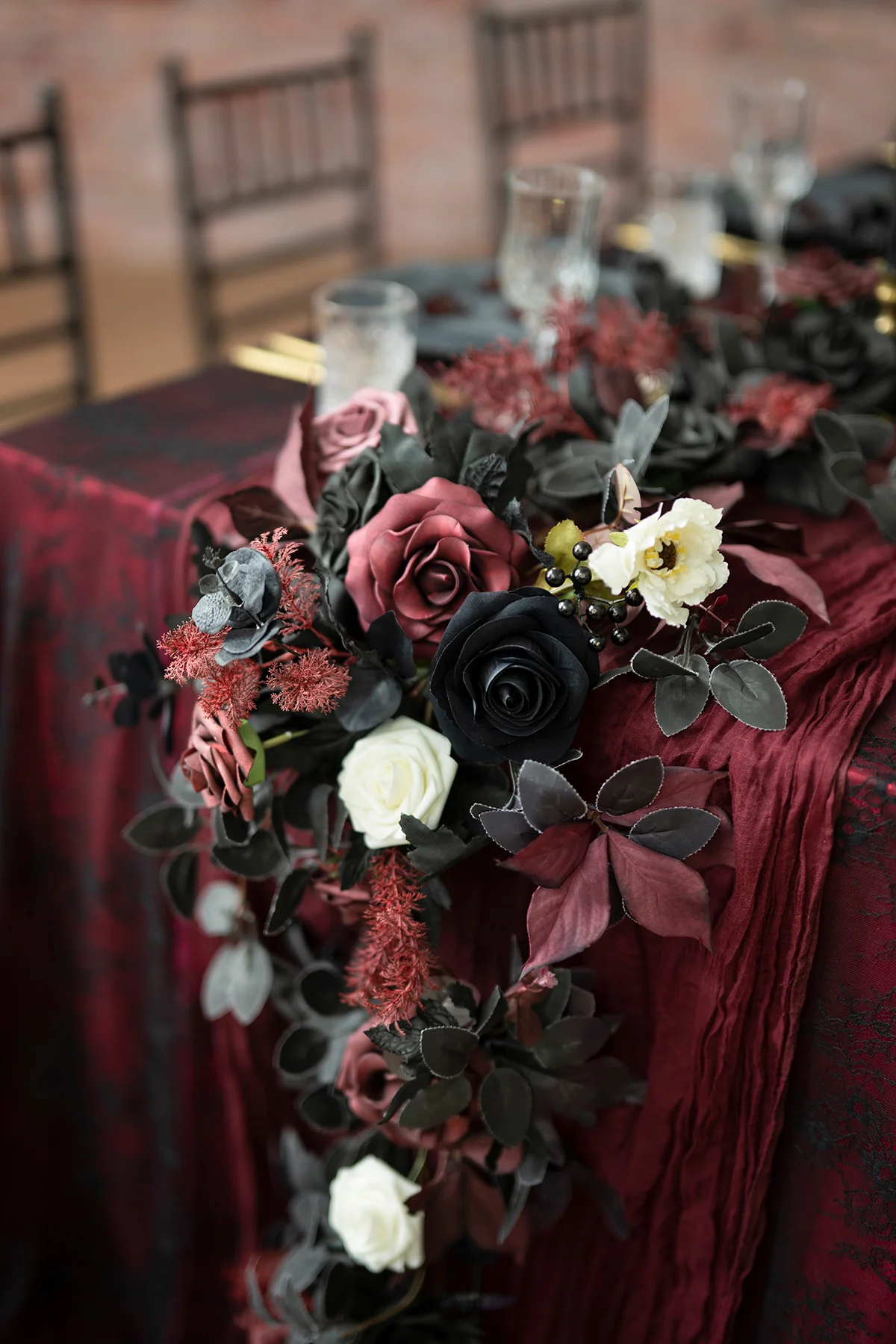 6ft Flower Garland in Moody Burgundy & Black | Clearance - Image 5