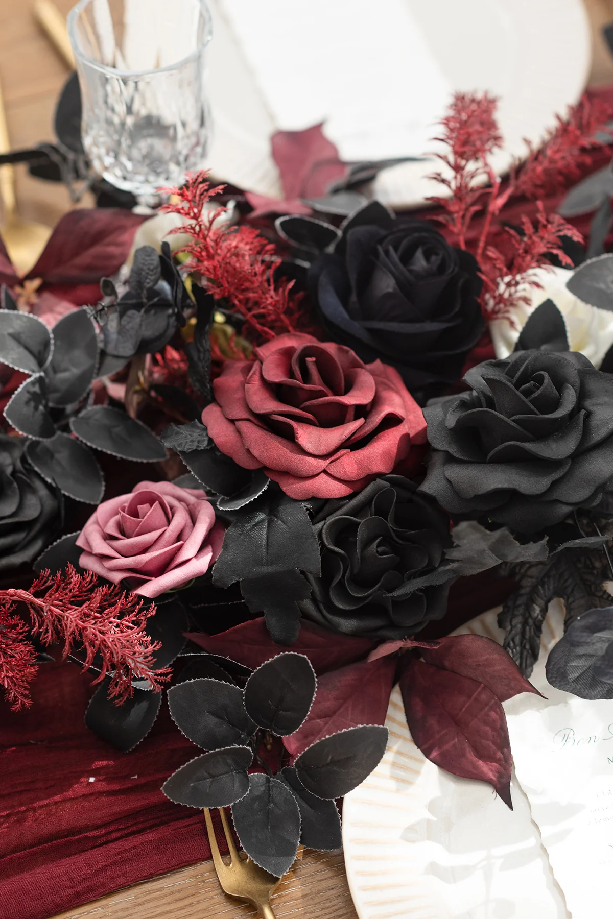 6ft Flower Garland in Moody Burgundy & Black | Clearance - Image 7