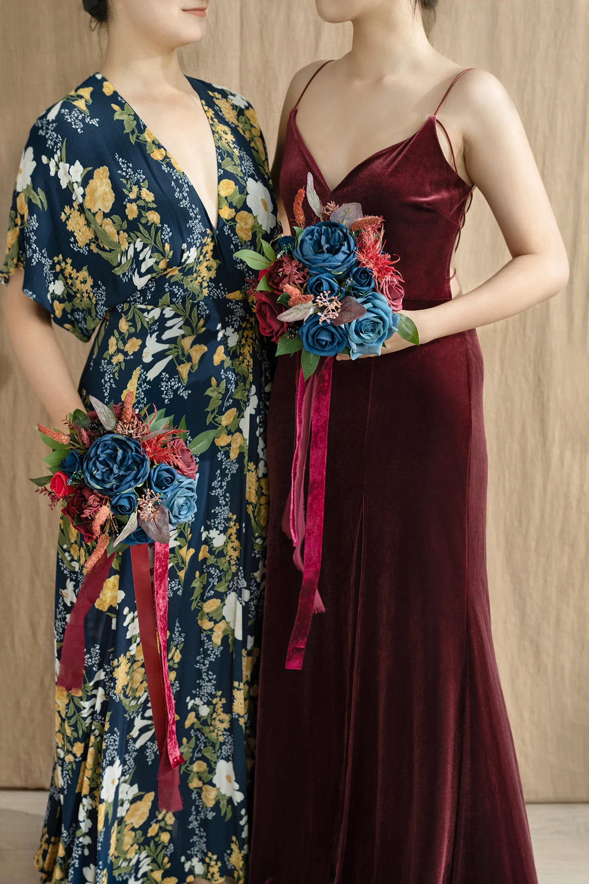 Maid of Honor & Bridesmaid Bouquets in Burgundy & Navy - Image 2