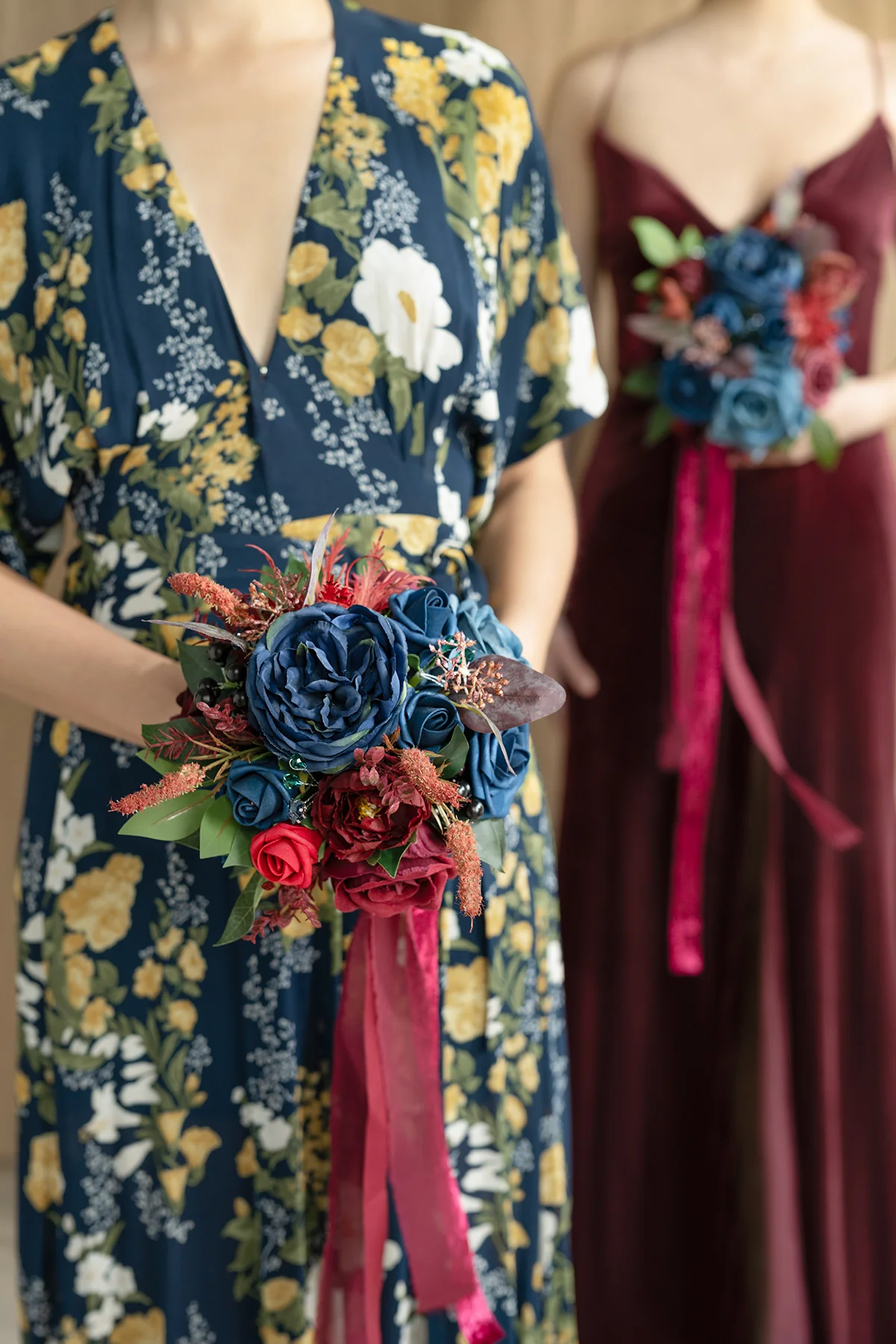 Maid of Honor & Bridesmaid Bouquets in Burgundy & Navy - Image 5
