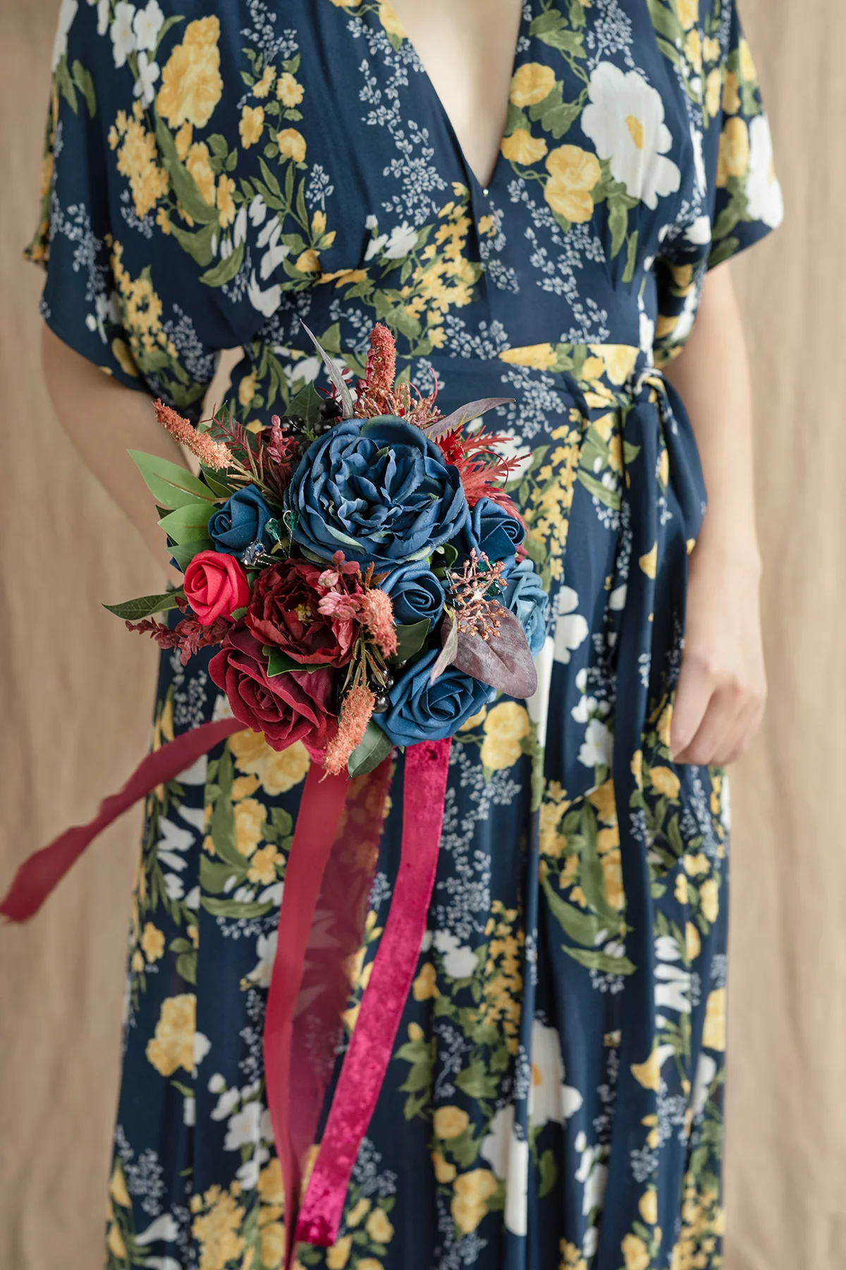 Maid of Honor & Bridesmaid Bouquets in Burgundy & Navy - Image 6