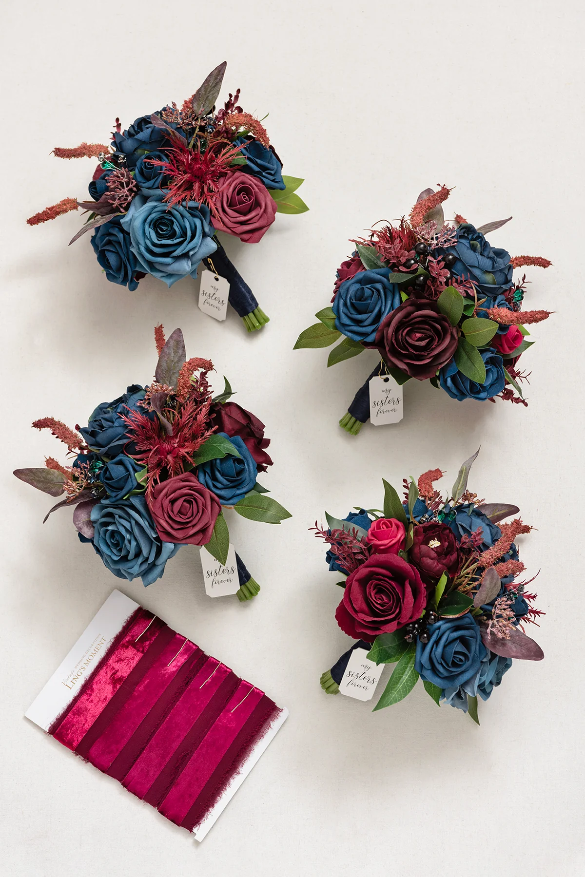 Maid of Honor & Bridesmaid Bouquets in Burgundy & Navy - Image 7