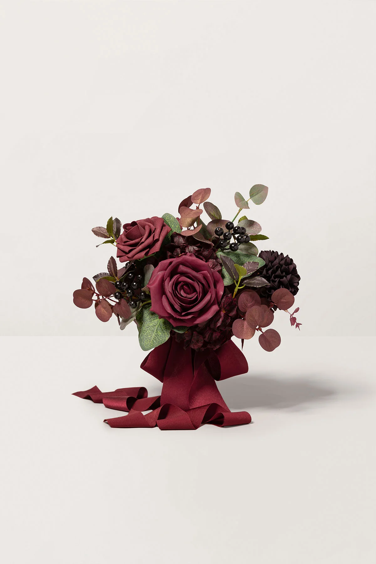 7" Bridesmaid Posy in Burgundy & Black Baccara (Set of 6 )