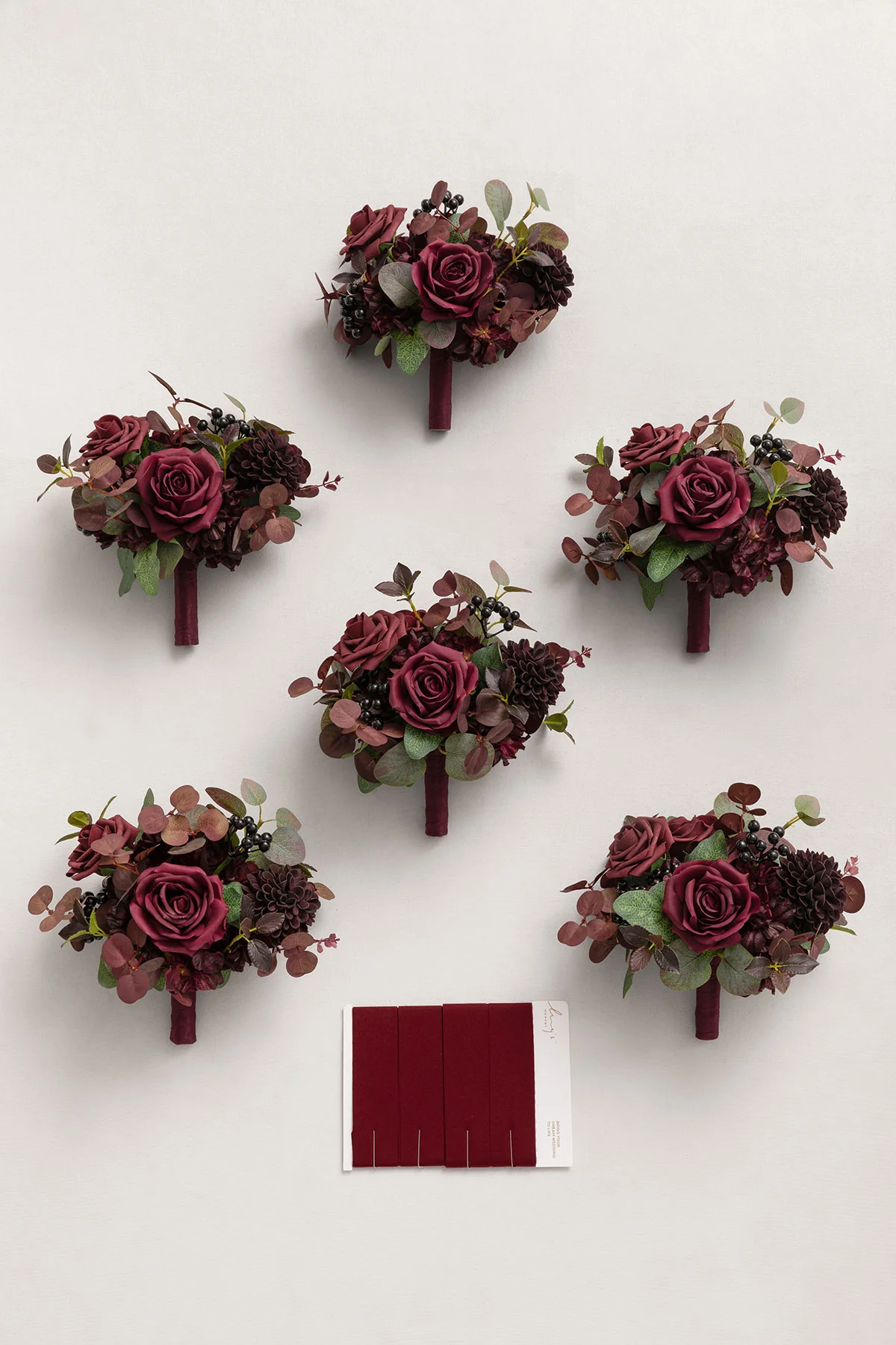 7" Bridesmaid Posy in Burgundy & Black Baccara (Set of 6 ) - Image 4