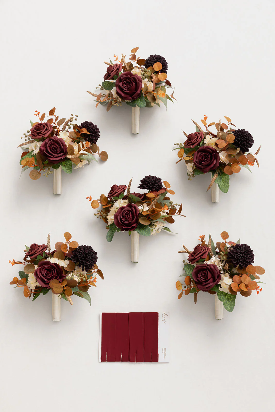 7" Bridesmaid Posy in Burgundy & Burnt Orange (Set of 6) - Image 5