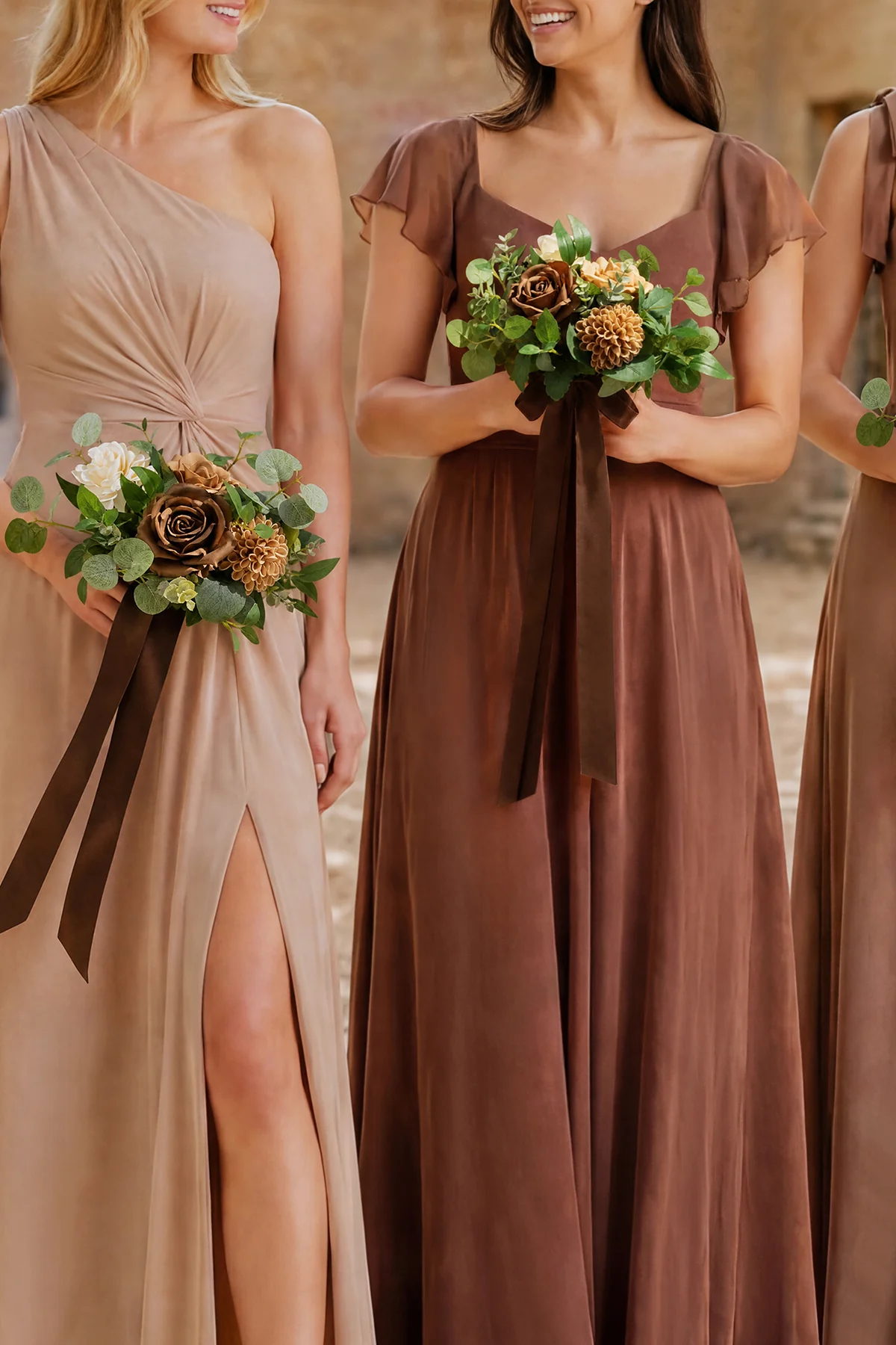 7" Bridesmaid Posy in Earth Brown & Sand Beige (Set of 6 ) - Image 2