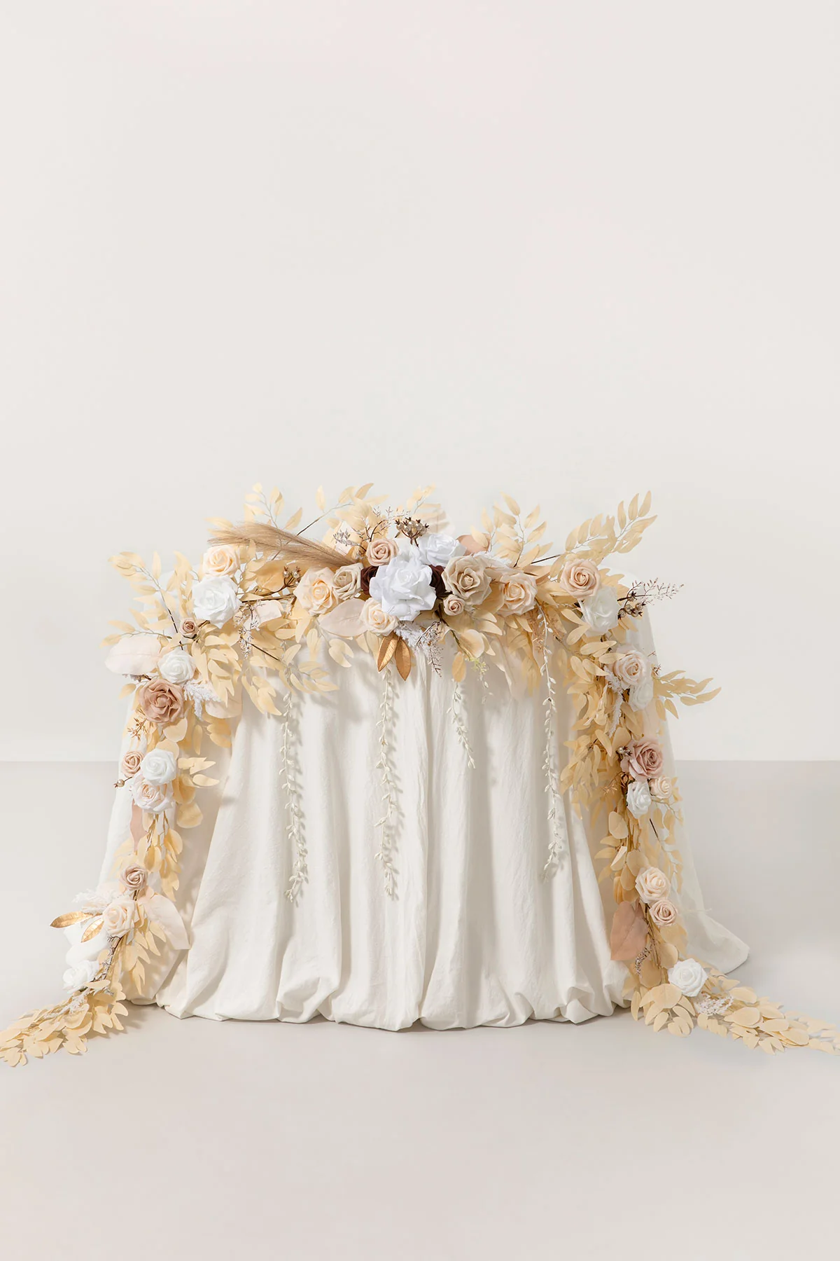 Flash Sale | 9ft Head Table Flower Garland in White & Beige | Clearance