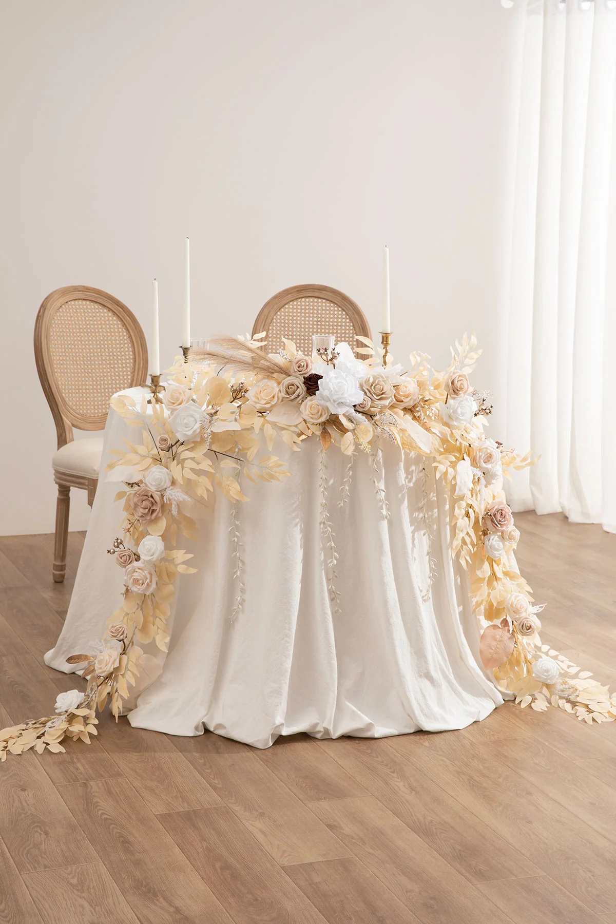 Flash Sale | 9ft Head Table Flower Garland in White & Beige | Clearance - Image 2