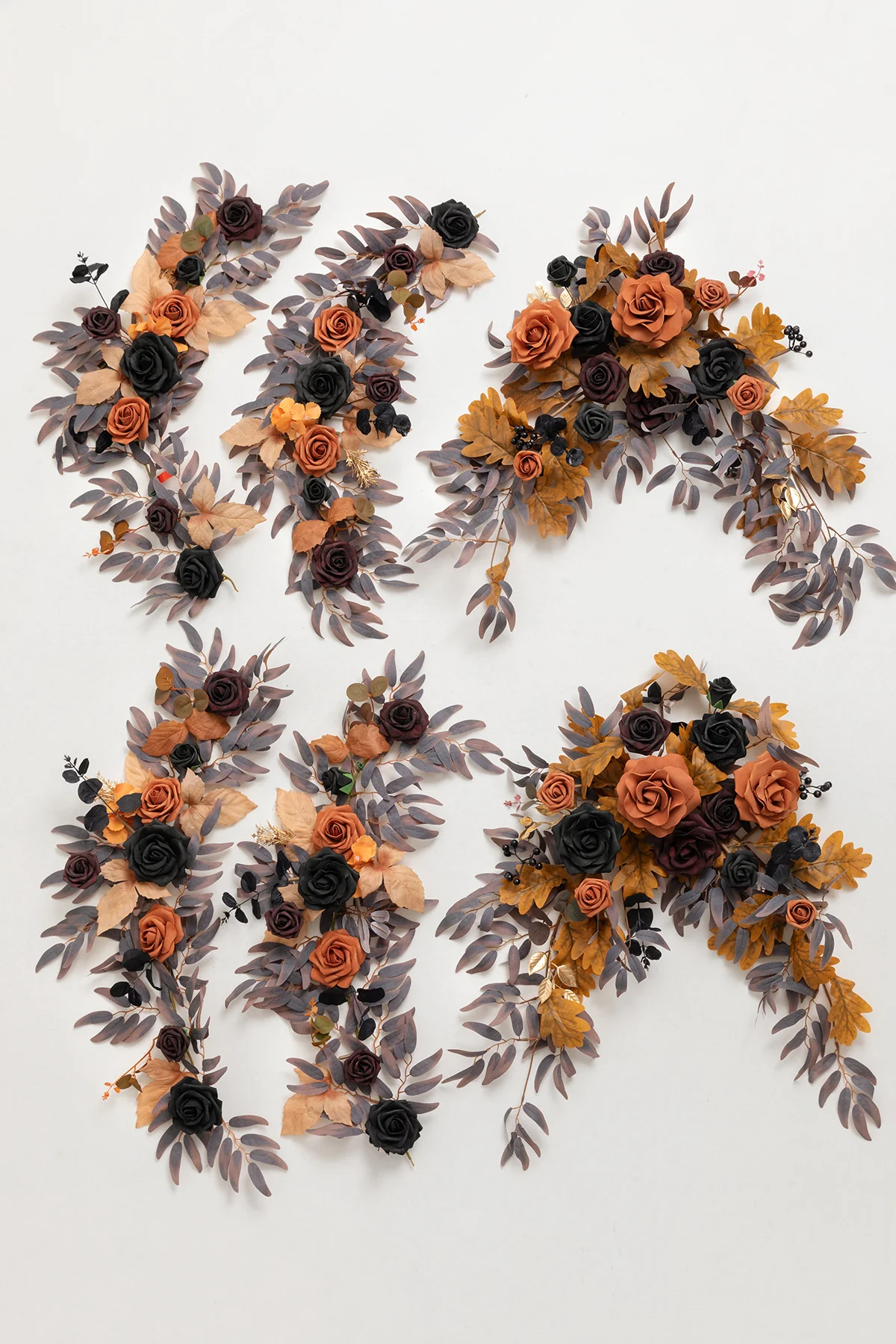 9ft Head Table Flower Garland in Black & Pumpkin Orange - Image 4