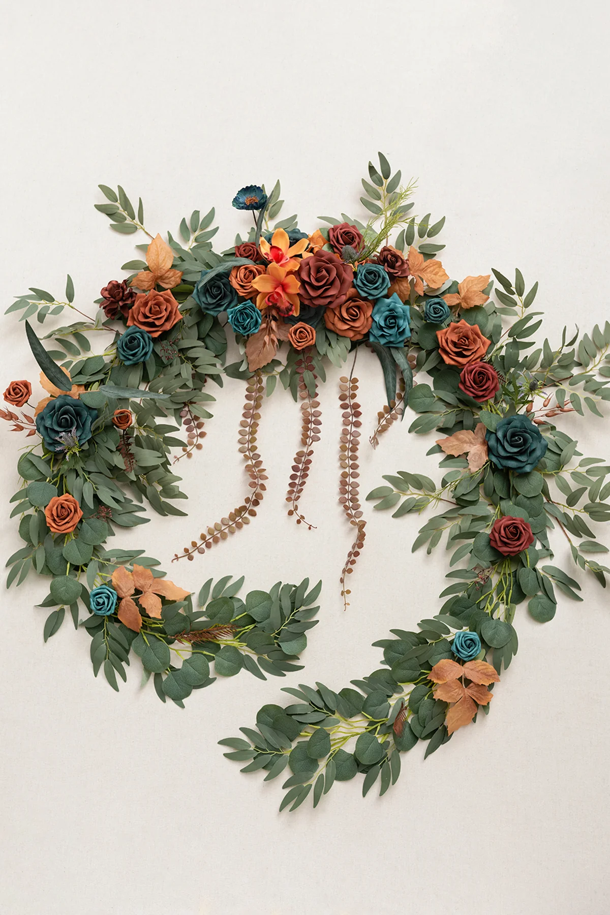 9ft Head Table Flower Garland in Dark Teal & Burnt Orange - Image 5
