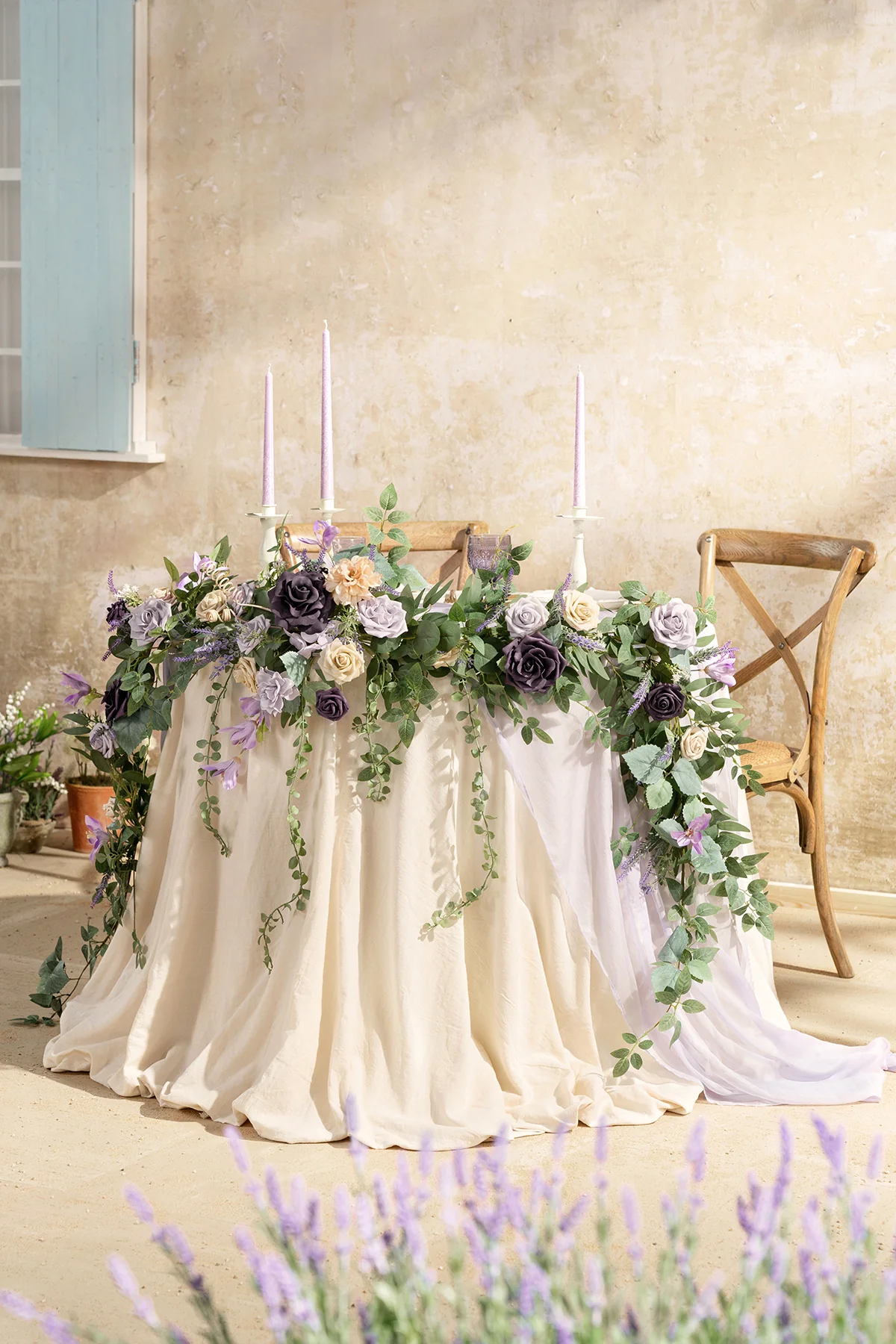 9ft Head Table Flower Garland in French Lavender & Plum - Image 2