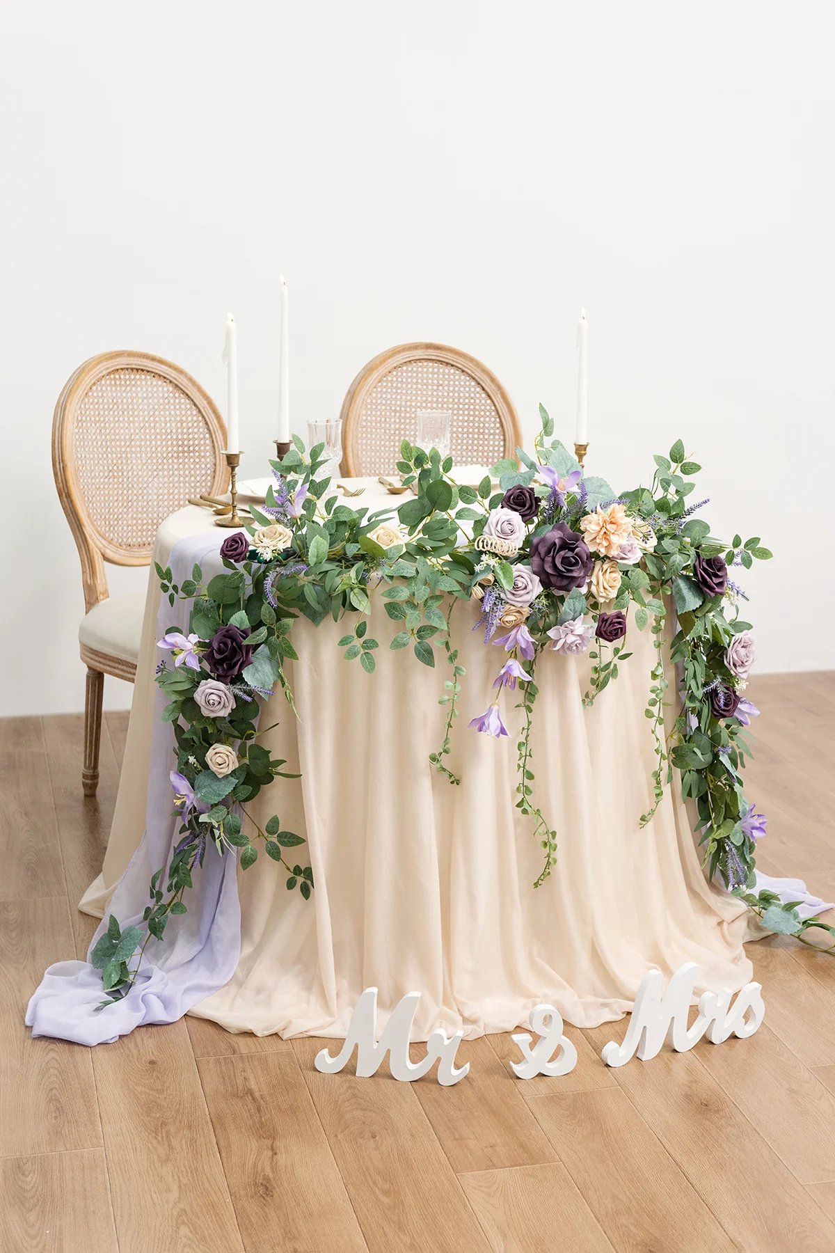 9ft Head Table Flower Garland in French Lavender & Plum - Image 3