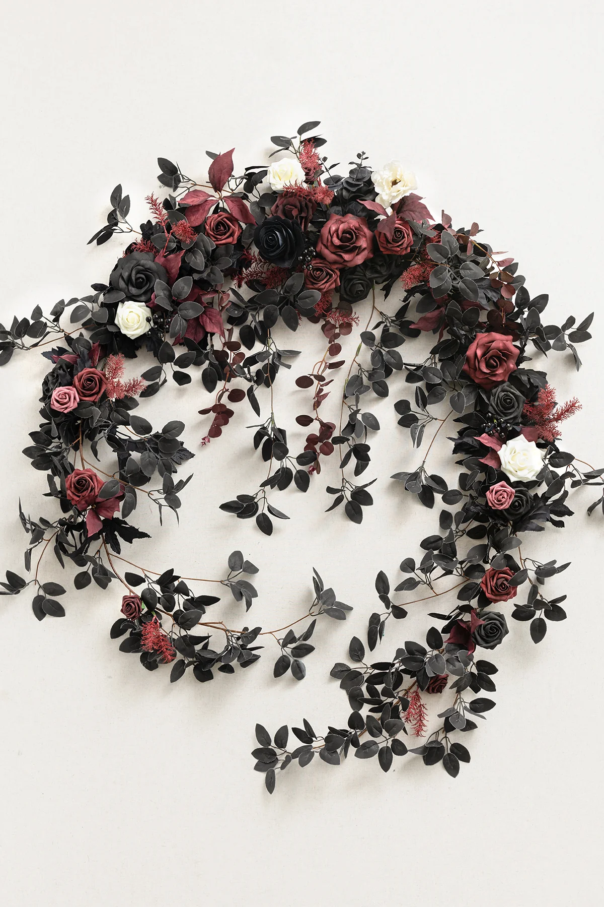9ft Head Table Flower Garland in Moody Burgundy & Black - Image 5