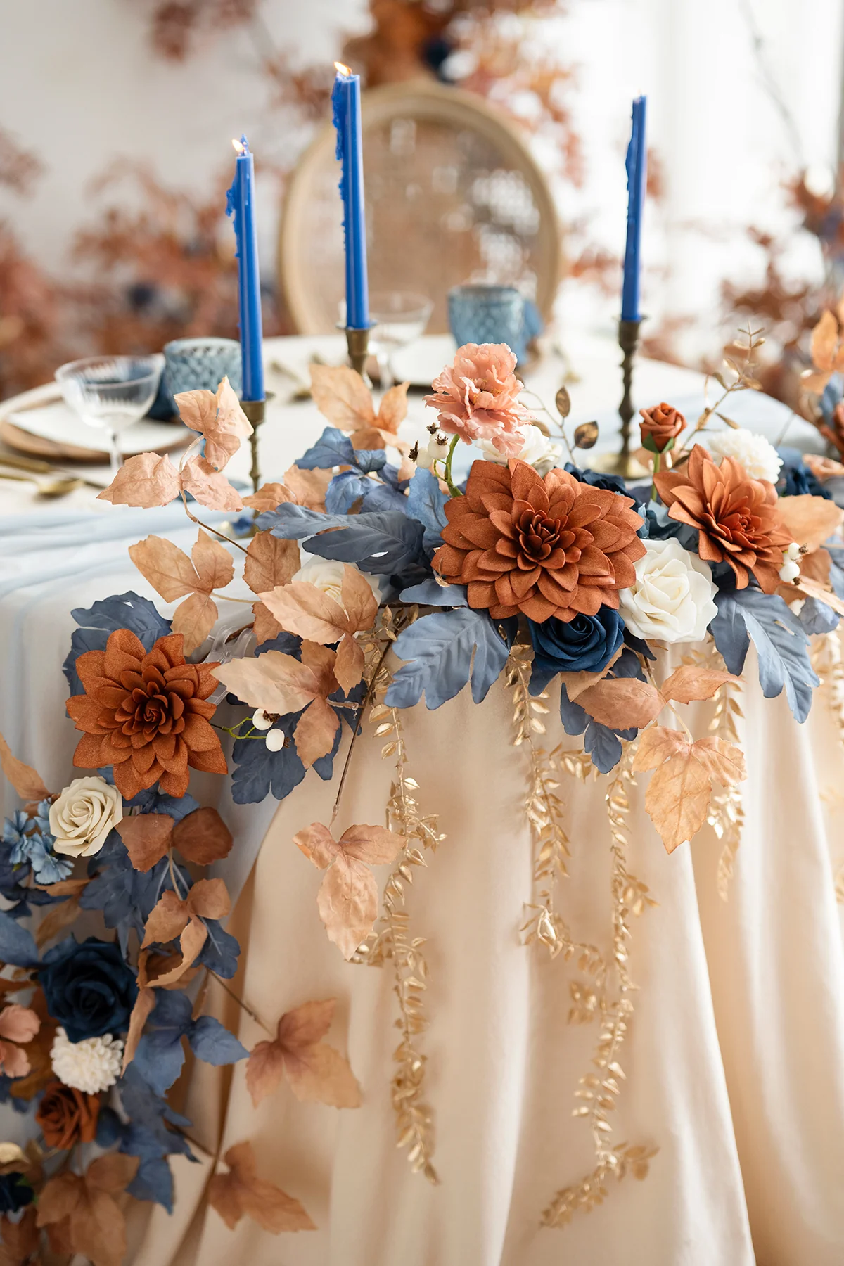 9ft Head Table Flower Garland in Russet Orange & Denim Blue | Clearance - Image 3