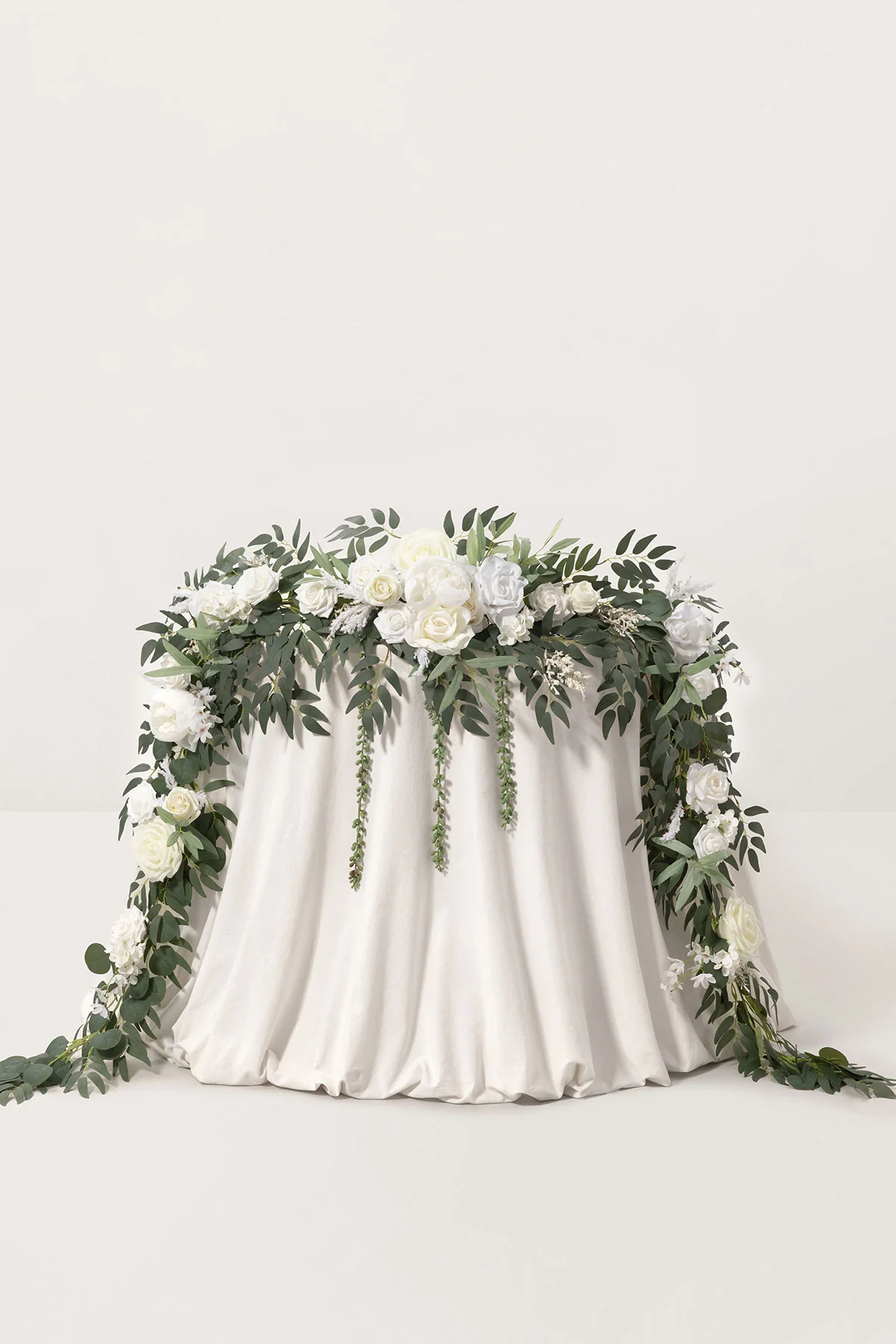 9ft Head Table Flower Garland in White & Sage