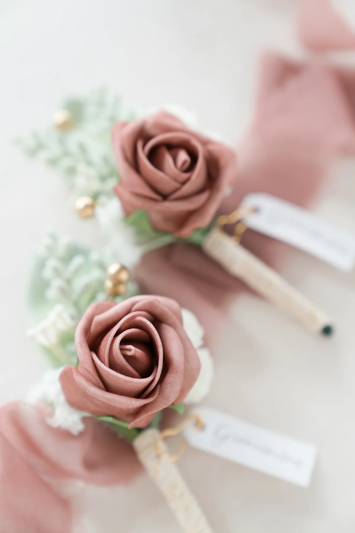 Boutonniere In Dusty Rose & Cream (Set of 2) - Image 3