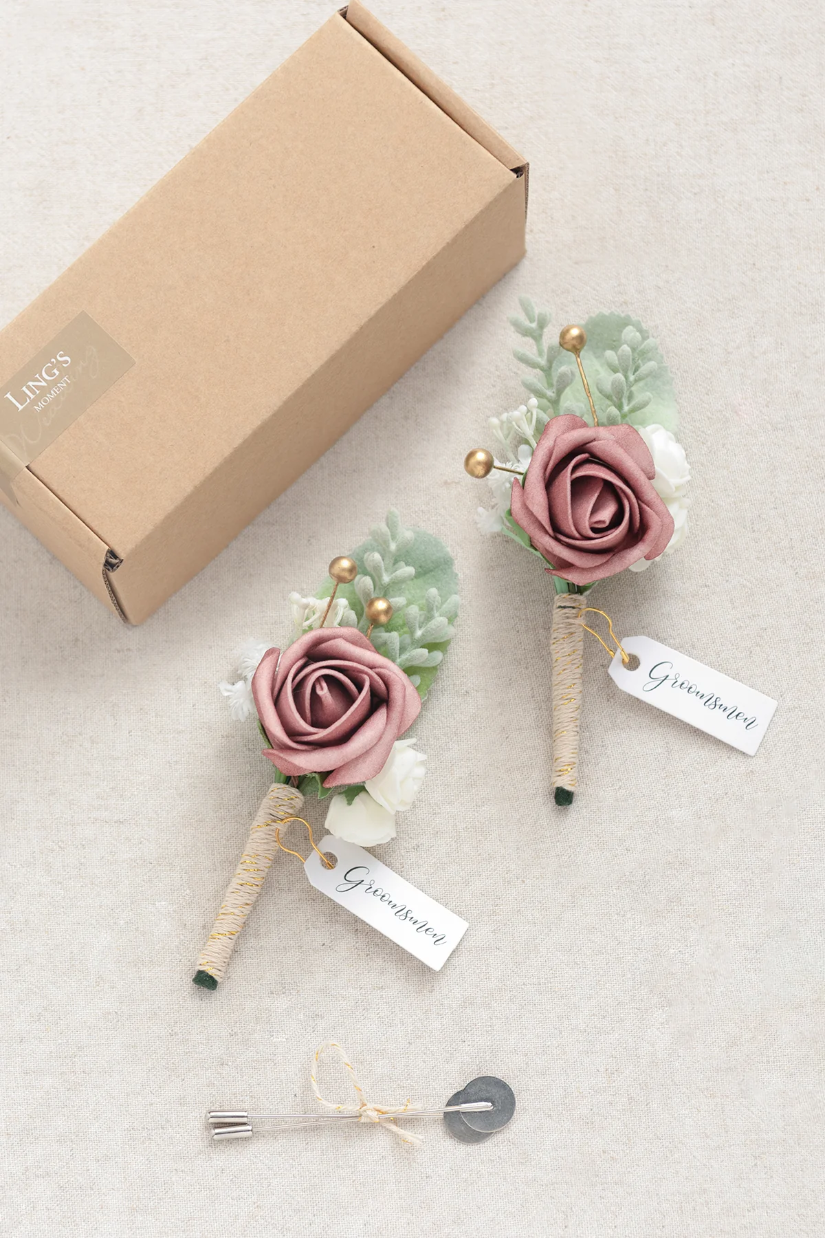 Boutonniere In Dusty Rose & Cream (Set of 2) - Image 4