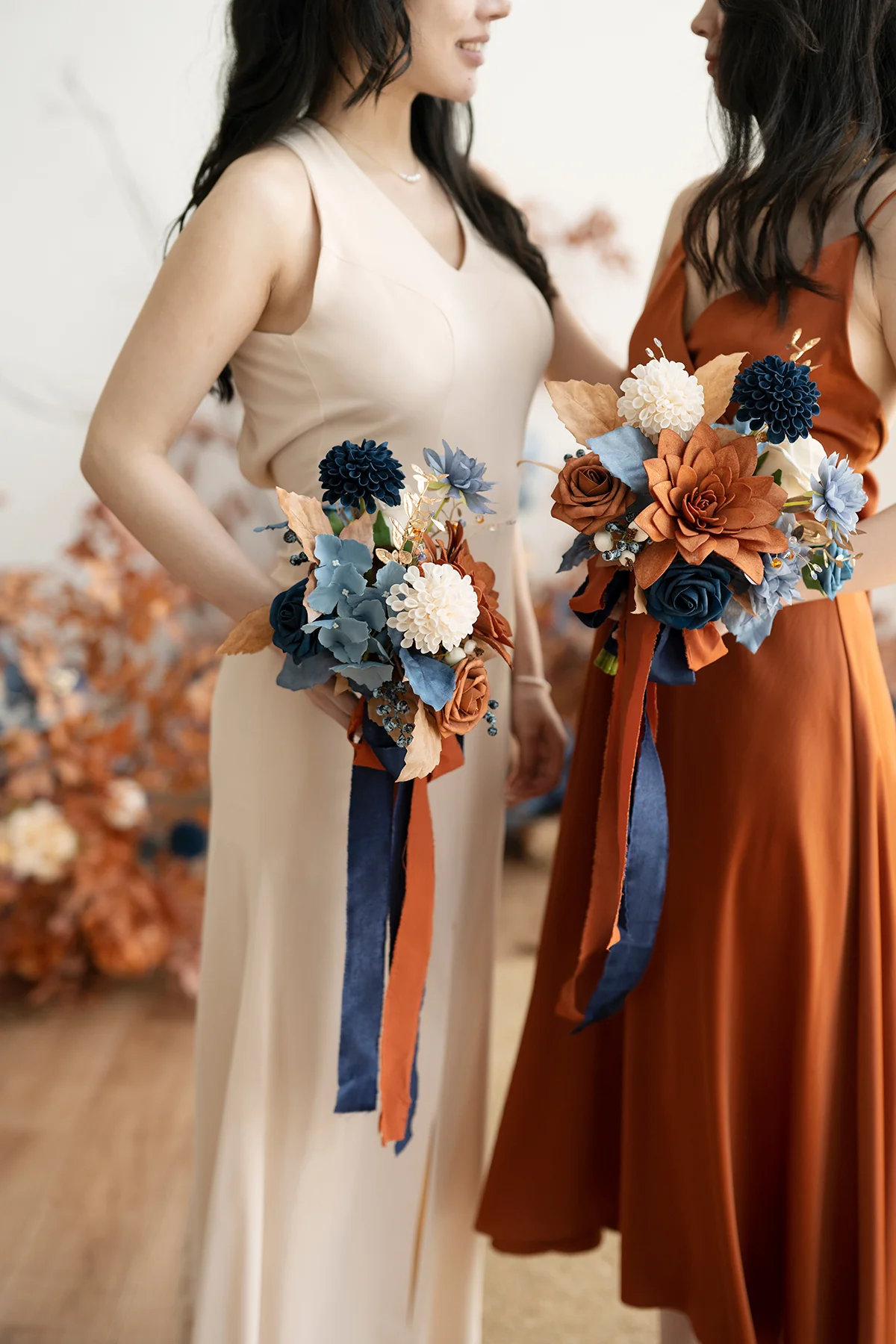 Additional Flower Decorations in Russet Orange & Denim Blue - Image 5