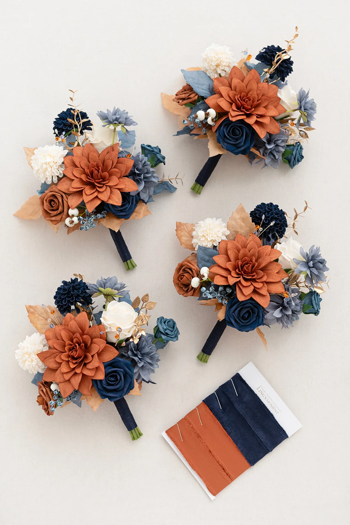 Additional Flower Decorations in Russet Orange & Denim Blue - Image 7