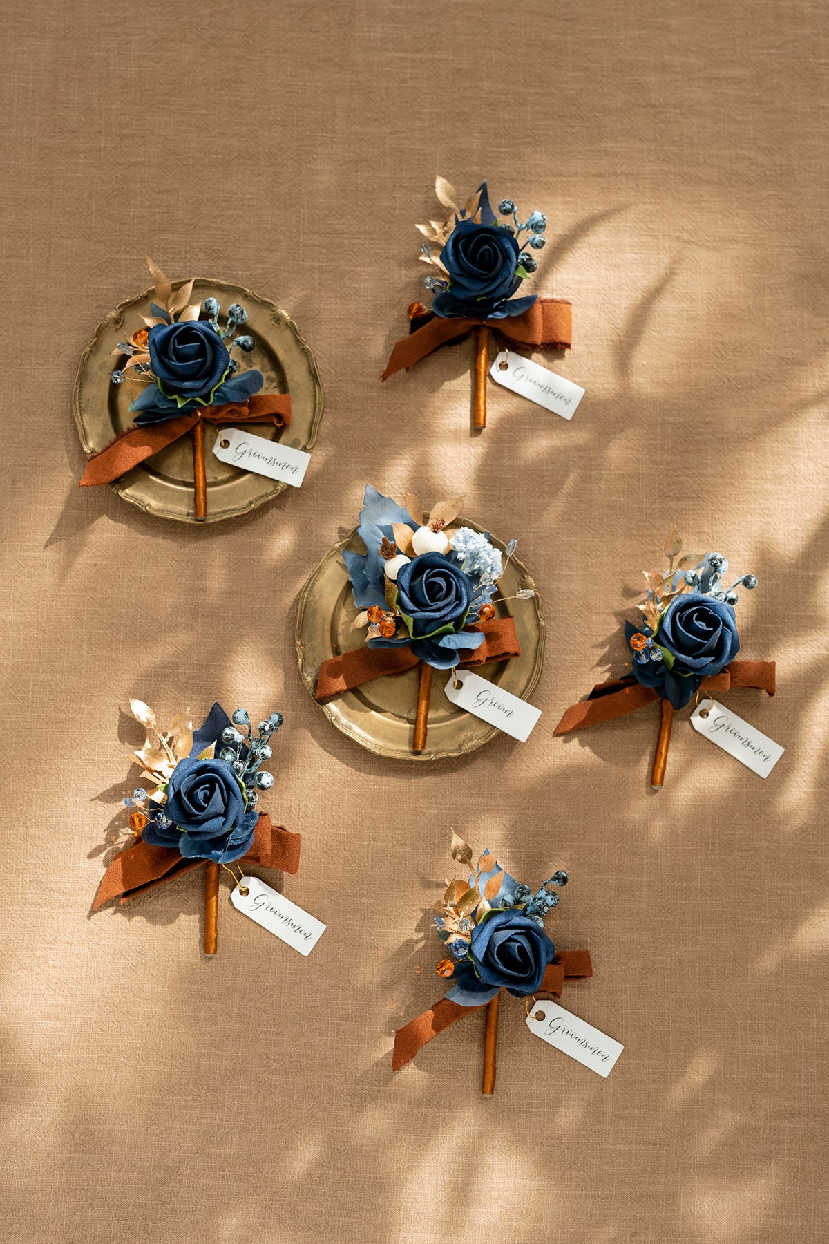 Additional Flower Decorations in Russet Orange & Denim Blue - Image 9