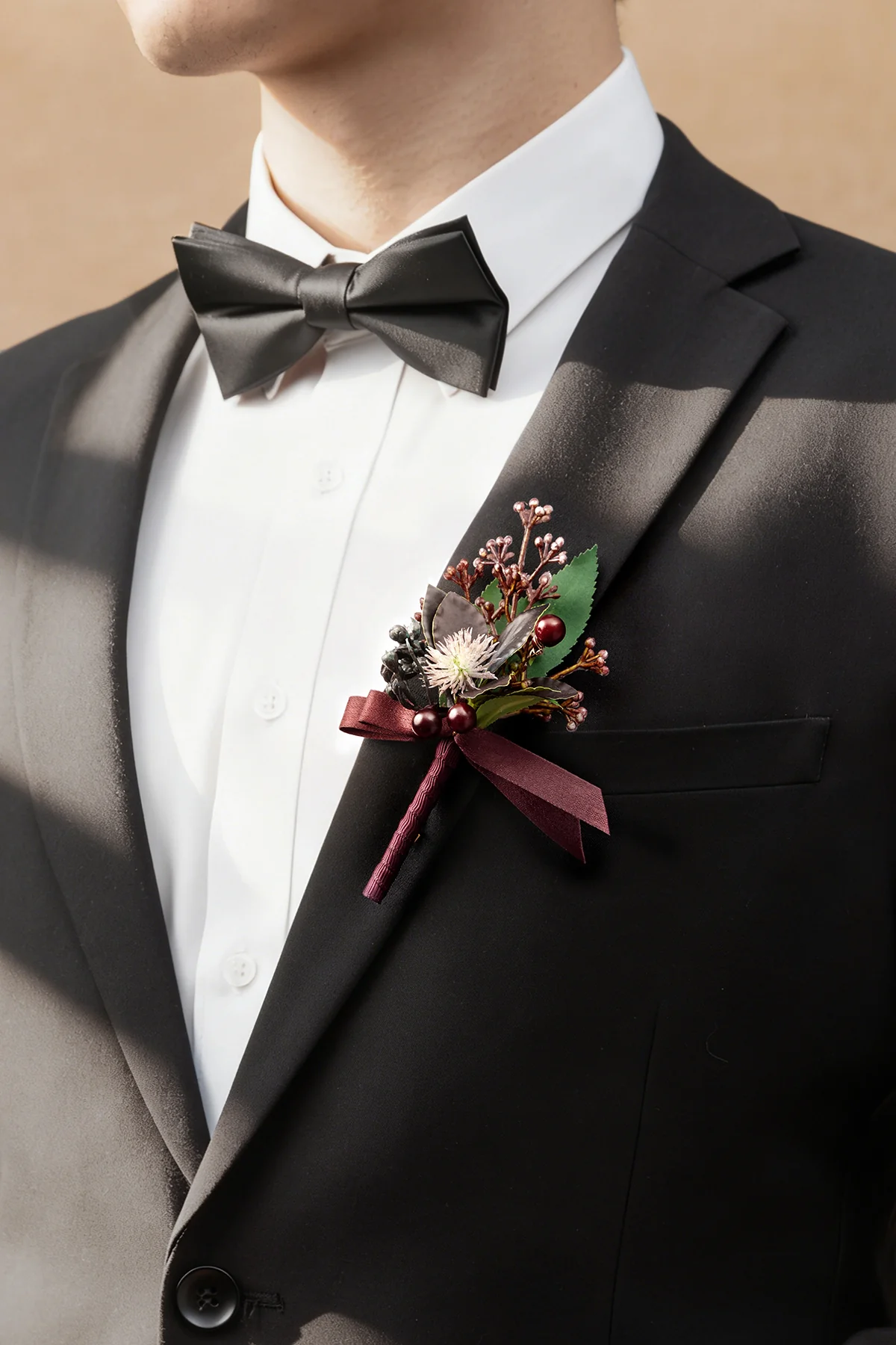 Boutonnieres for Guests in Black Baccara & Burgundy | Clearance - Image 3